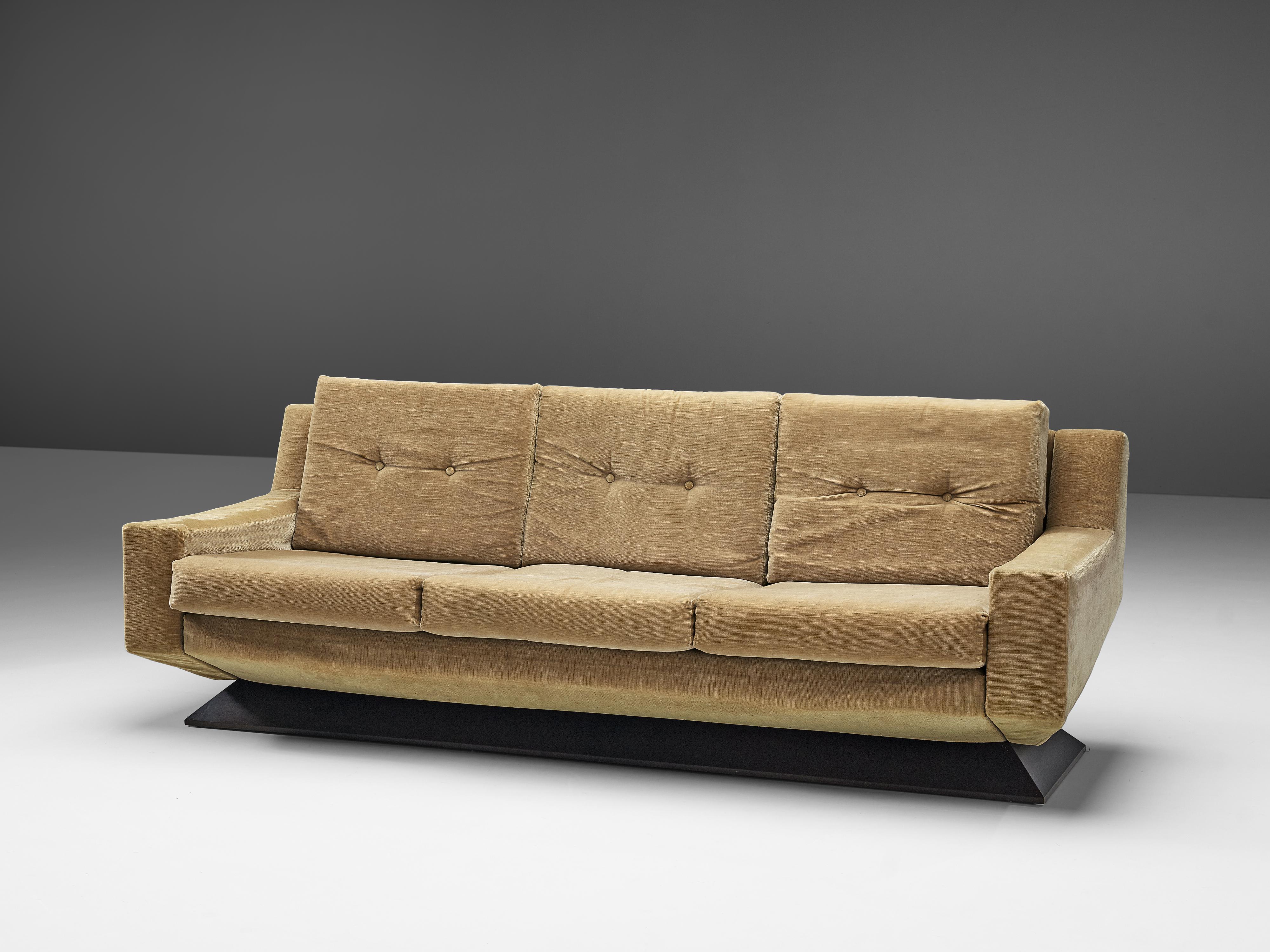 Mid-20th Century Italian Angular Sofa in Beige Velvet 