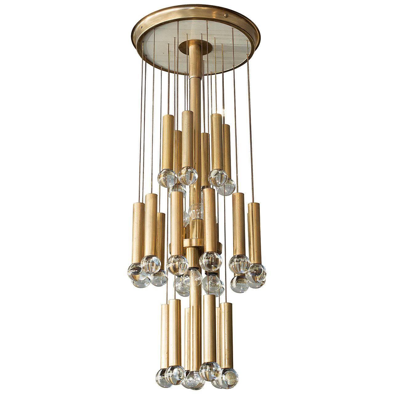 Italian Anodized Aluminium and Transparent Glass Balls Chandelier