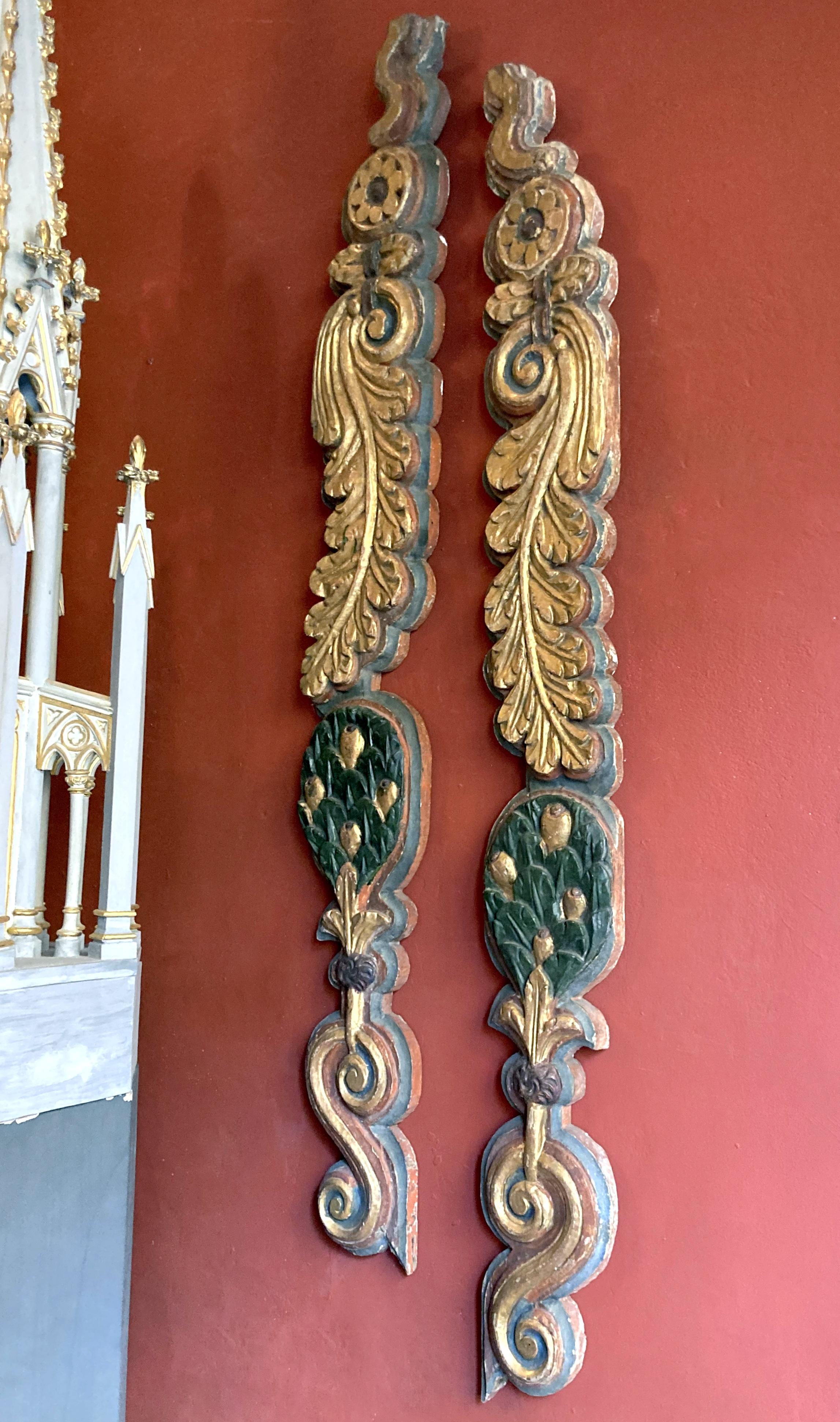 Italian Antique 18th Century Handcarved Polychrome Painted Pilaster Friezes For Sale 4