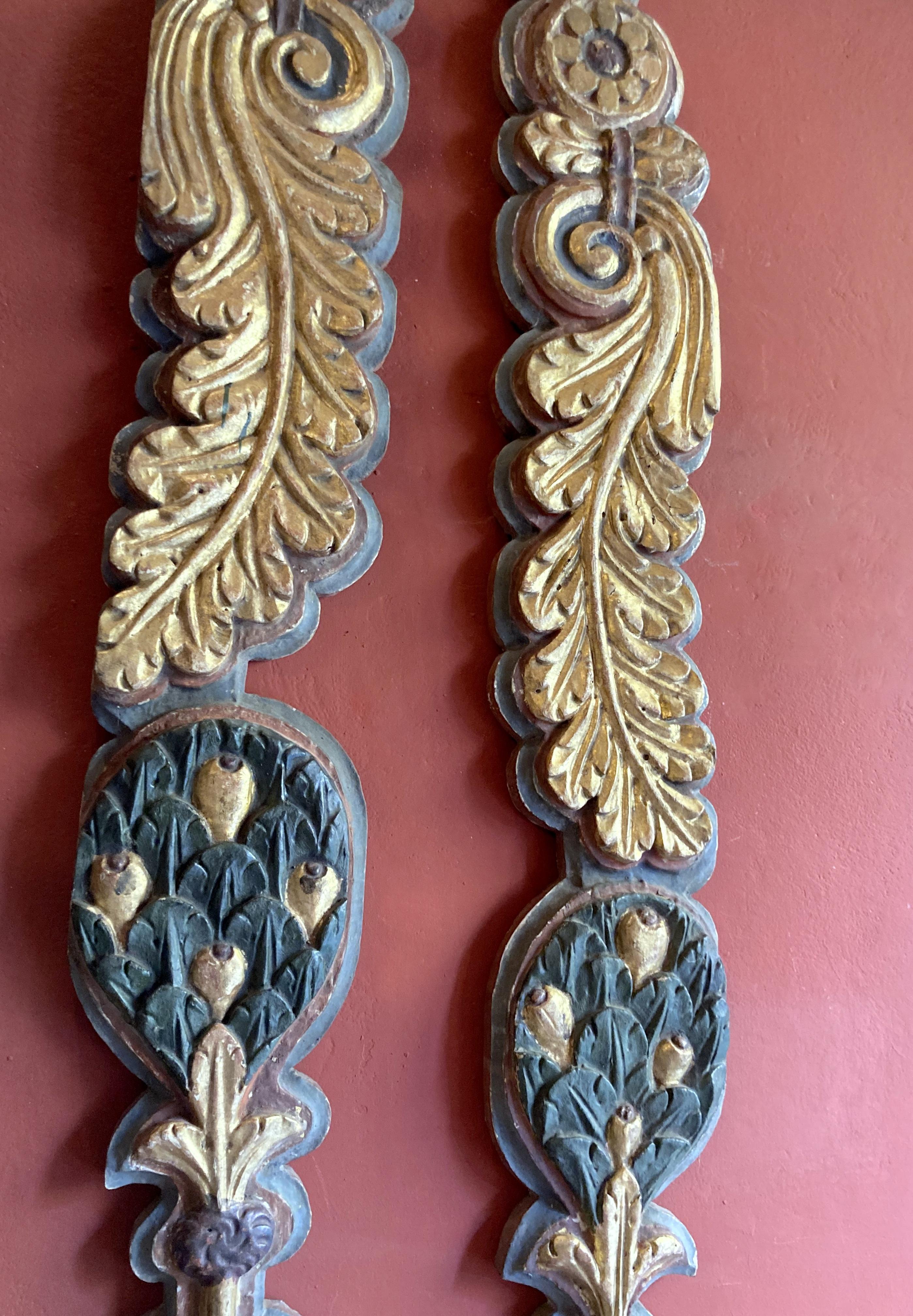 Italian Antique 18th Century Handcarved Polychrome Painted Pilaster Friezes For Sale 6