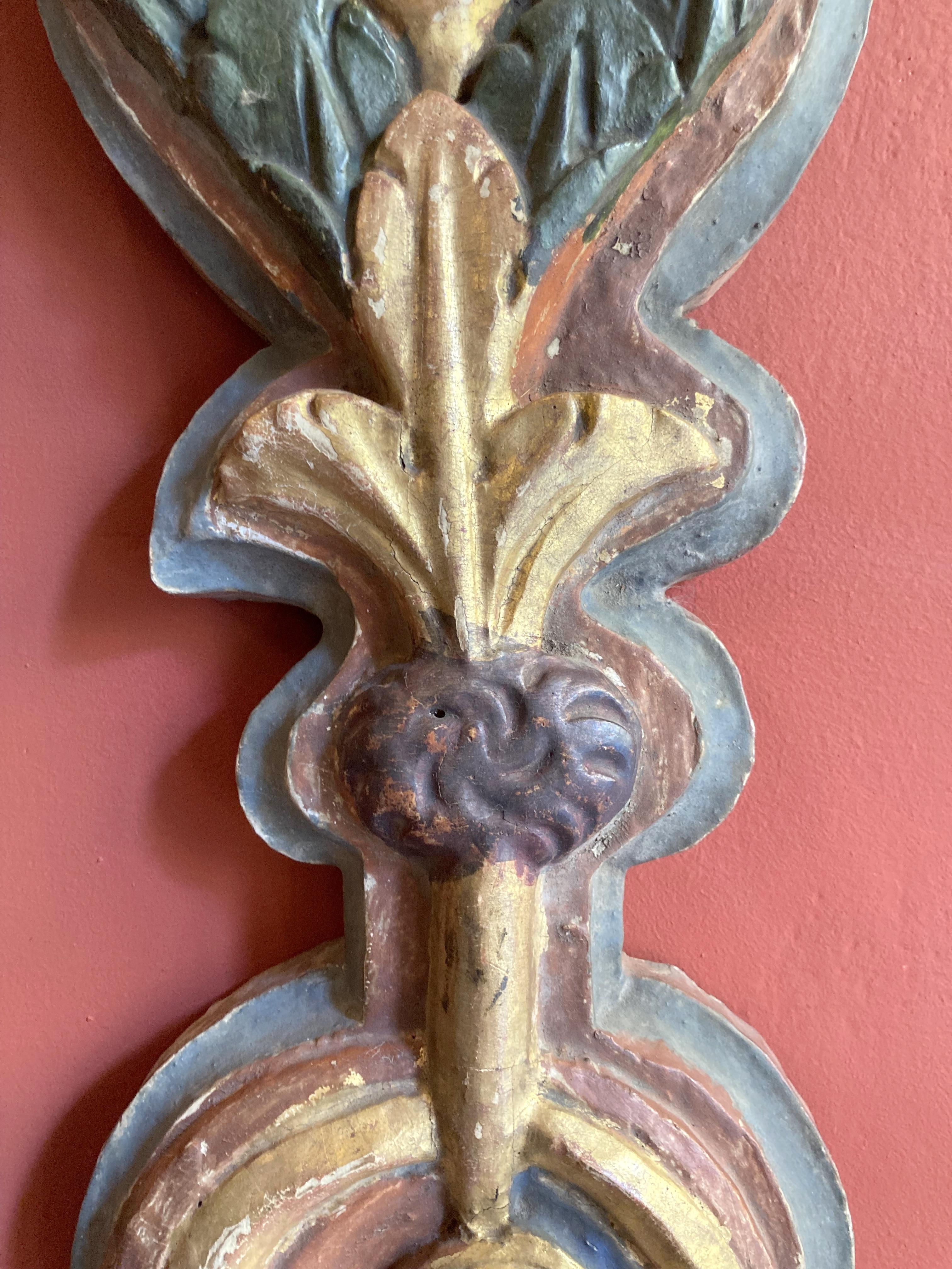 Hand-Carved Italian Antique 18th Century Handcarved Polychrome Painted Pilaster Friezes For Sale