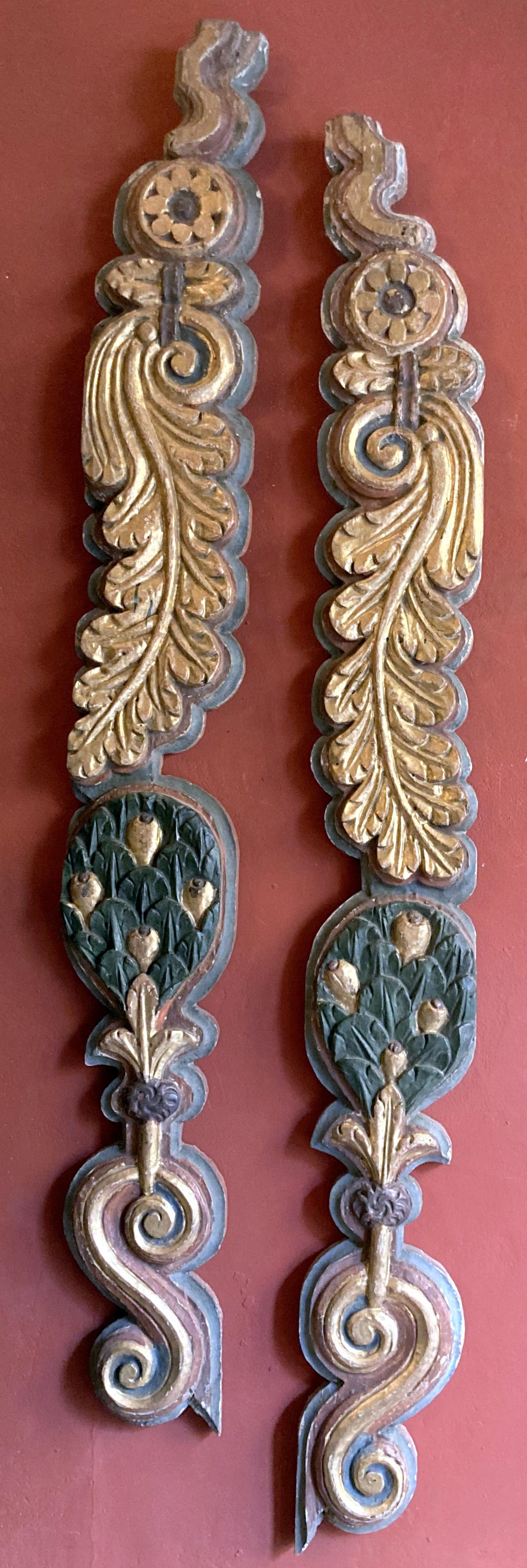 Wood Italian Antique 18th Century Handcarved Polychrome Painted Pilaster Friezes For Sale