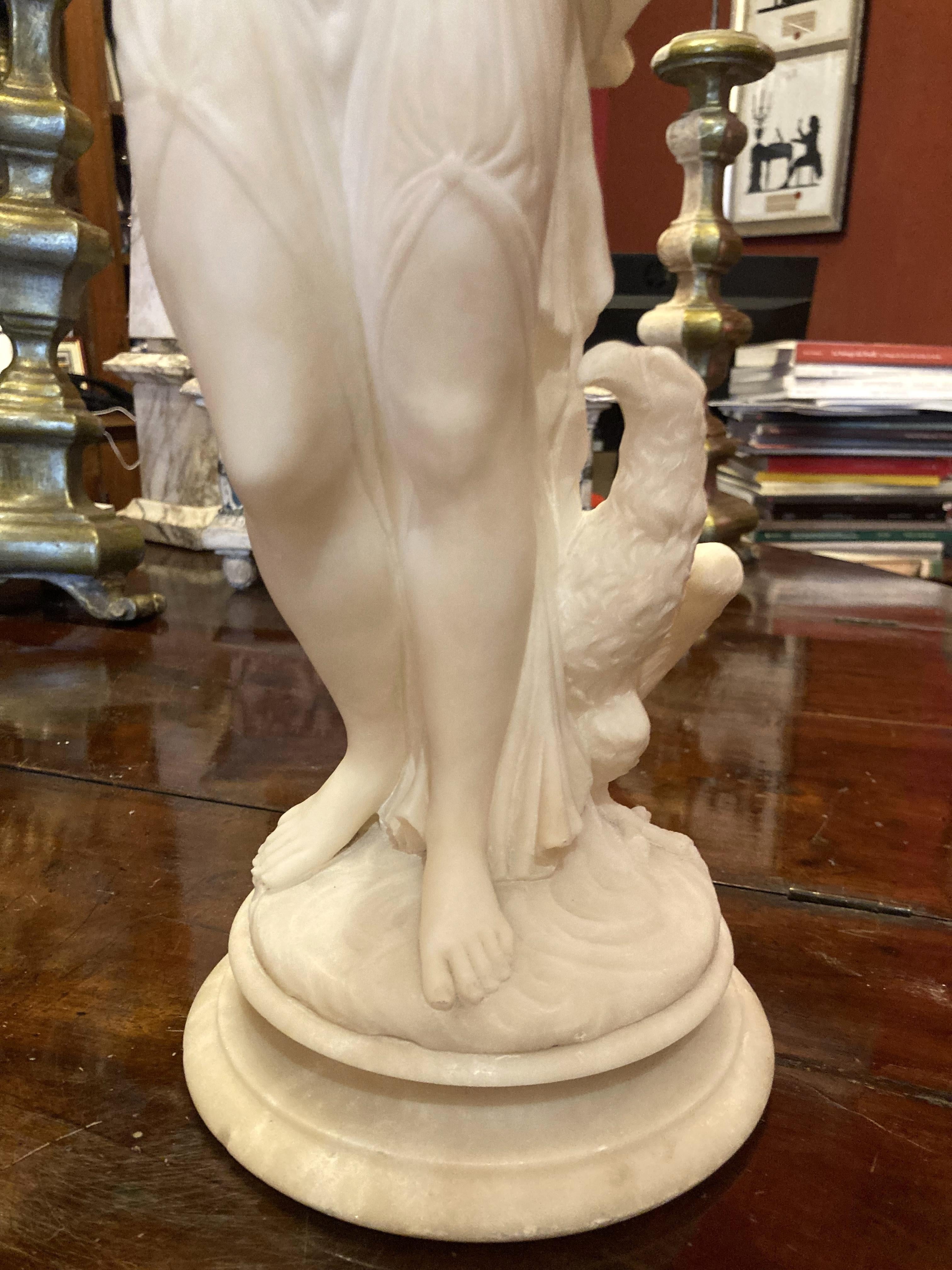 Italian Antique 19th Century Alabaster Female Sculpture of Hebe with Eagle 4