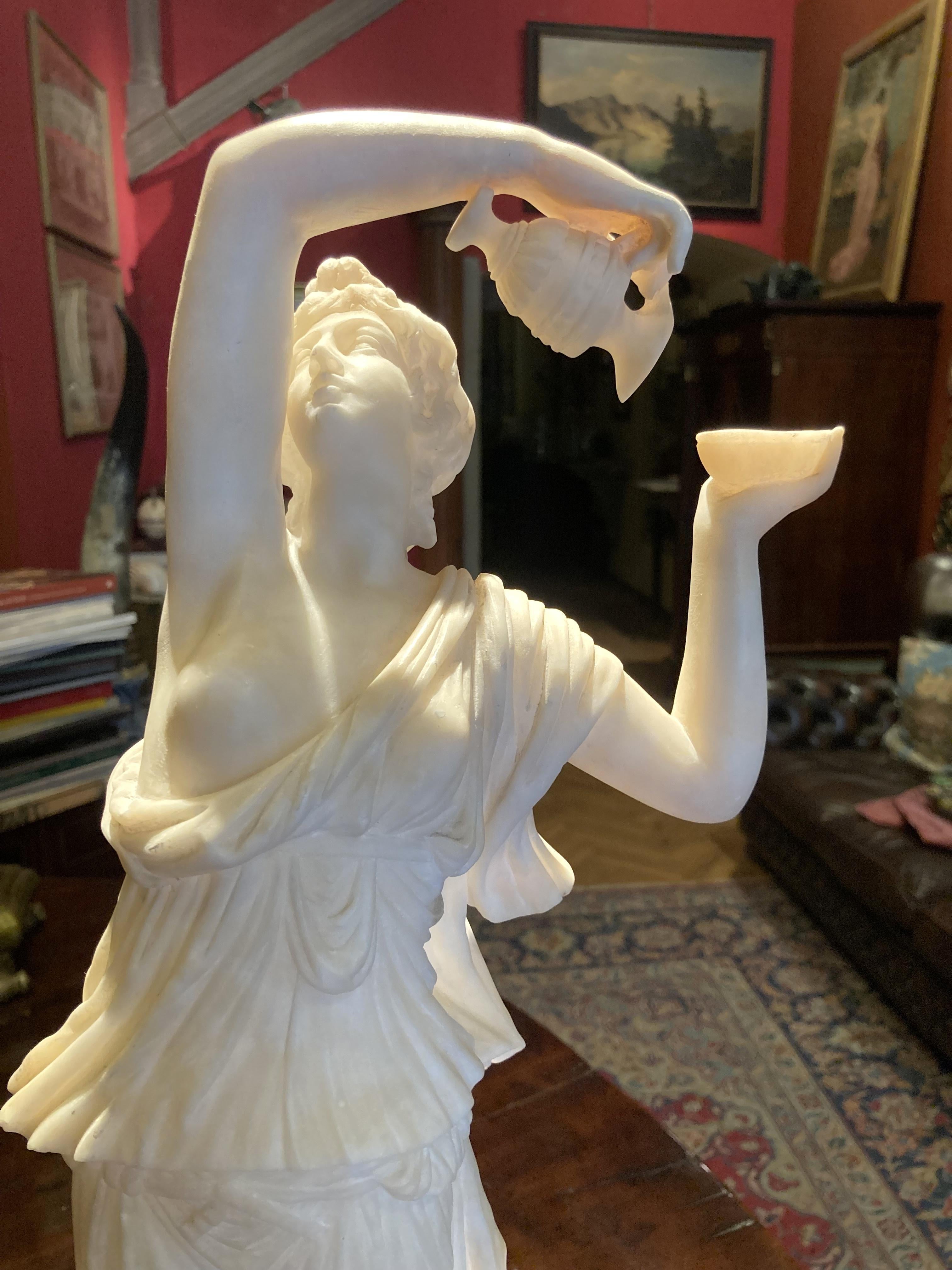 Italian Antique 19th Century Alabaster Female Sculpture of Hebe with Eagle 10