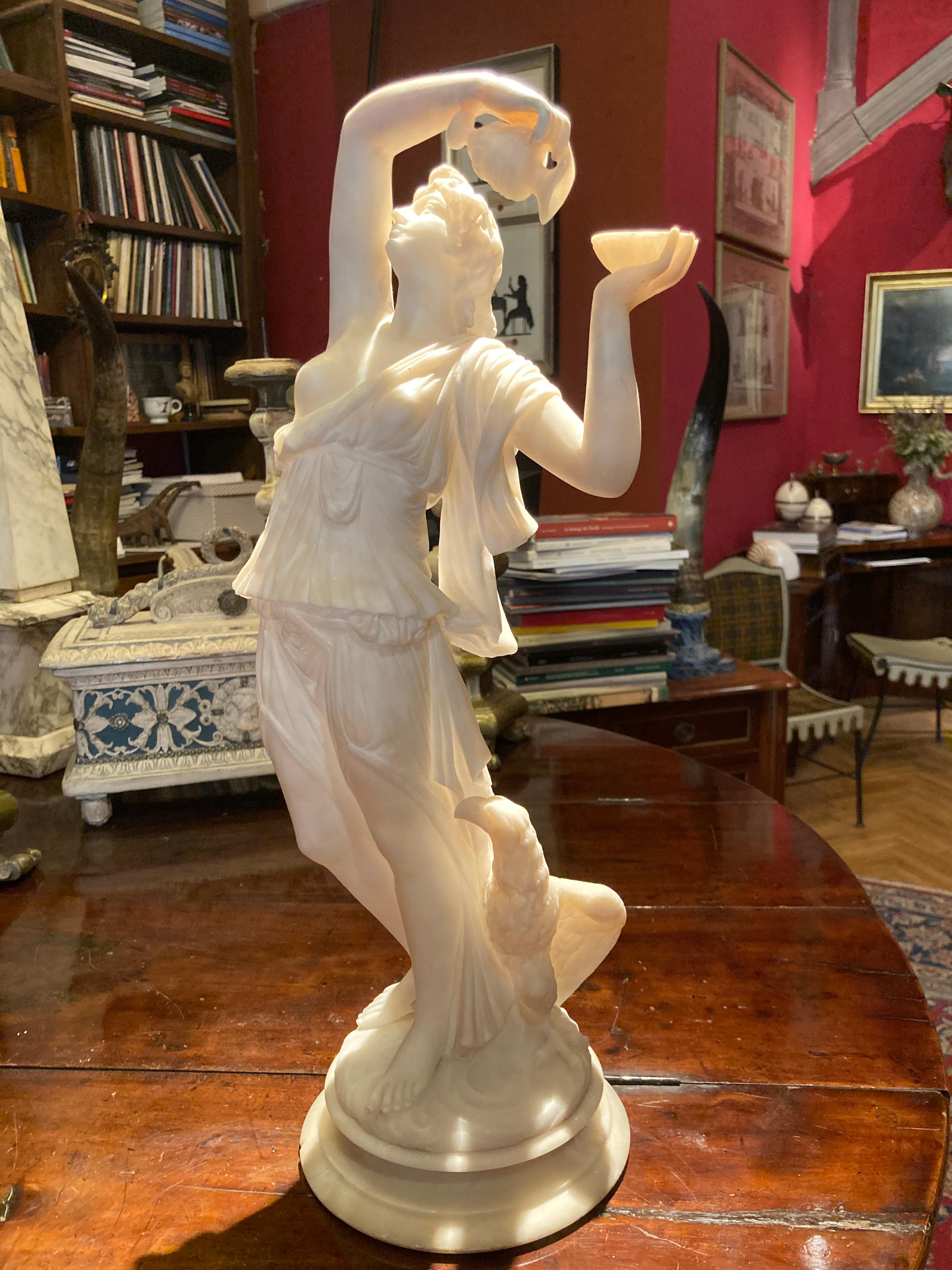 Italian Antique 19th Century Alabaster Female Sculpture of Hebe with Eagle 11