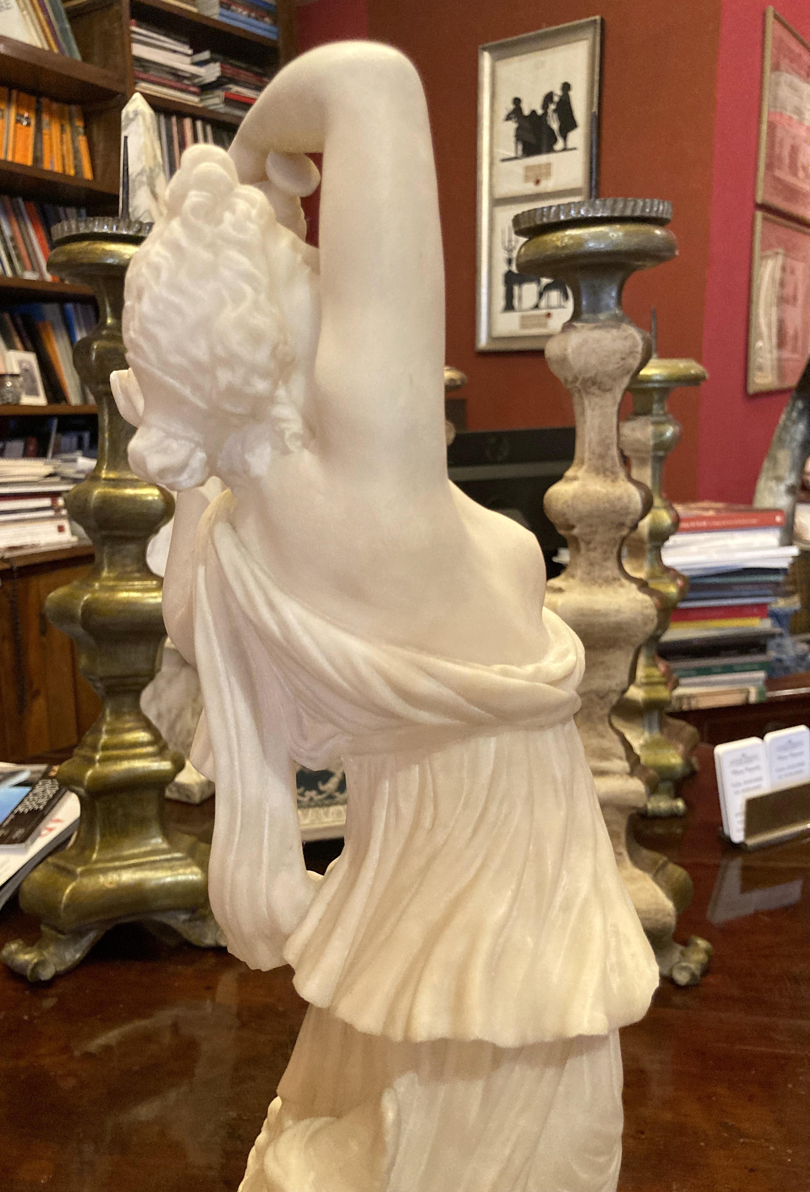Neoclassical Italian Antique 19th Century Alabaster Female Sculpture of Hebe with Eagle