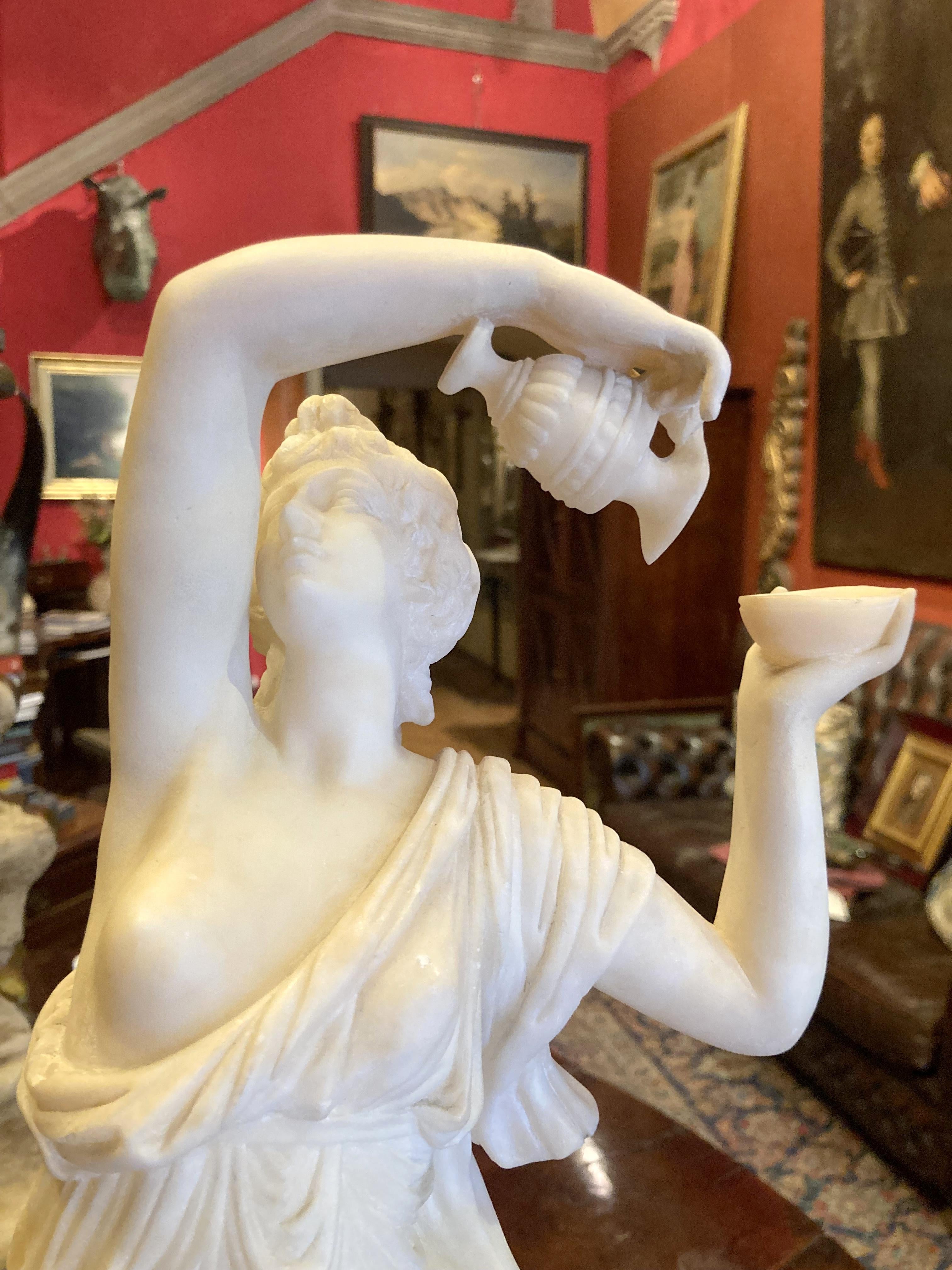 Italian Antique 19th Century Alabaster Female Sculpture of Hebe with Eagle In Good Condition In Firenze, IT