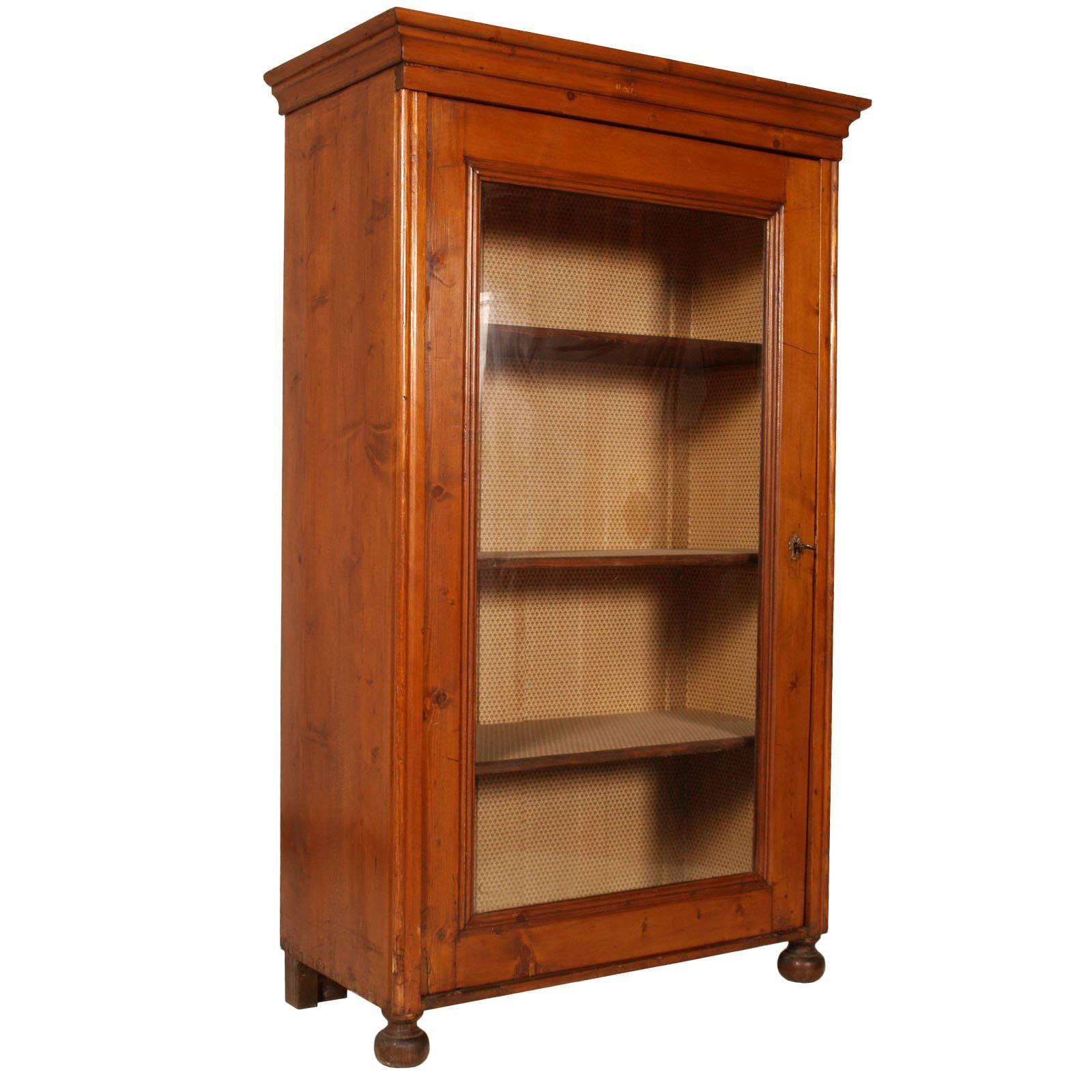 Italian Antique 19th Century  Bookcase in Solid Larch Wax Polished For Sale