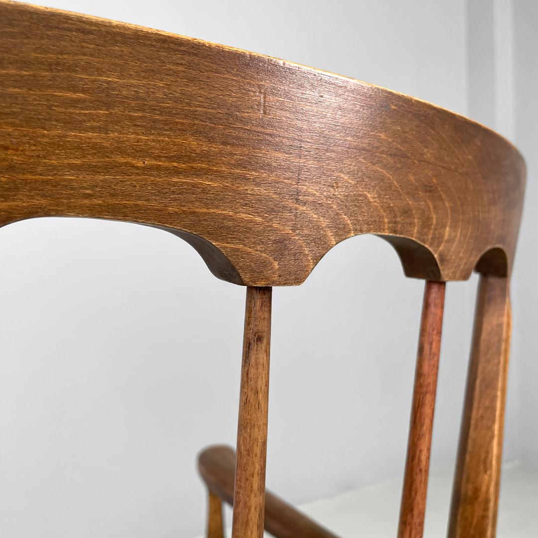 Italian mid-century modern armchairs wood and straw with two brass feet, 1950s For Sale 5