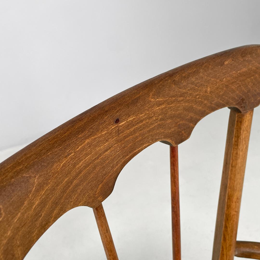 Italian mid-century modern armchairs wood and straw with two brass feet, 1950s For Sale 6