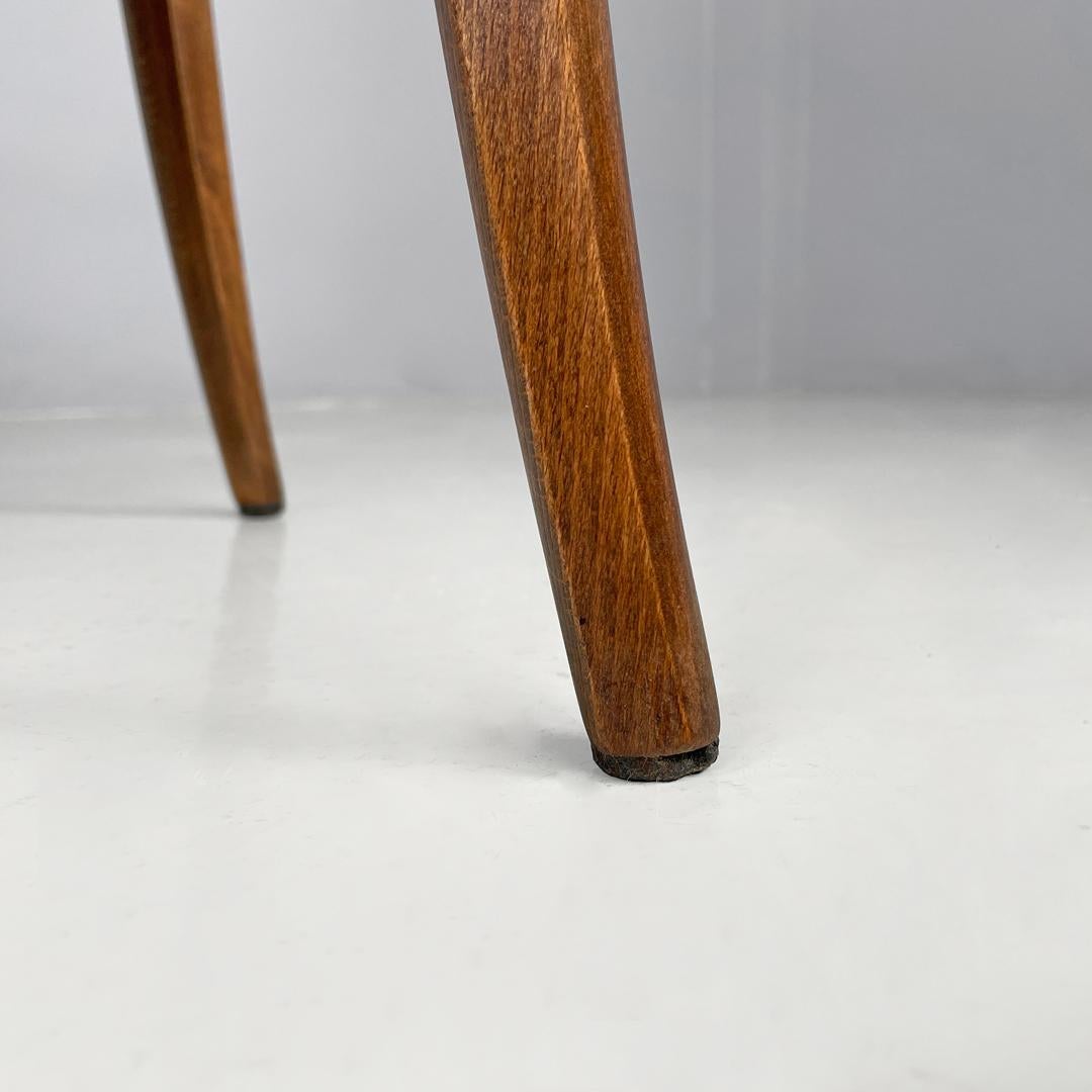 Italian mid-century modern armchairs wood and straw with two brass feet, 1950s For Sale 13
