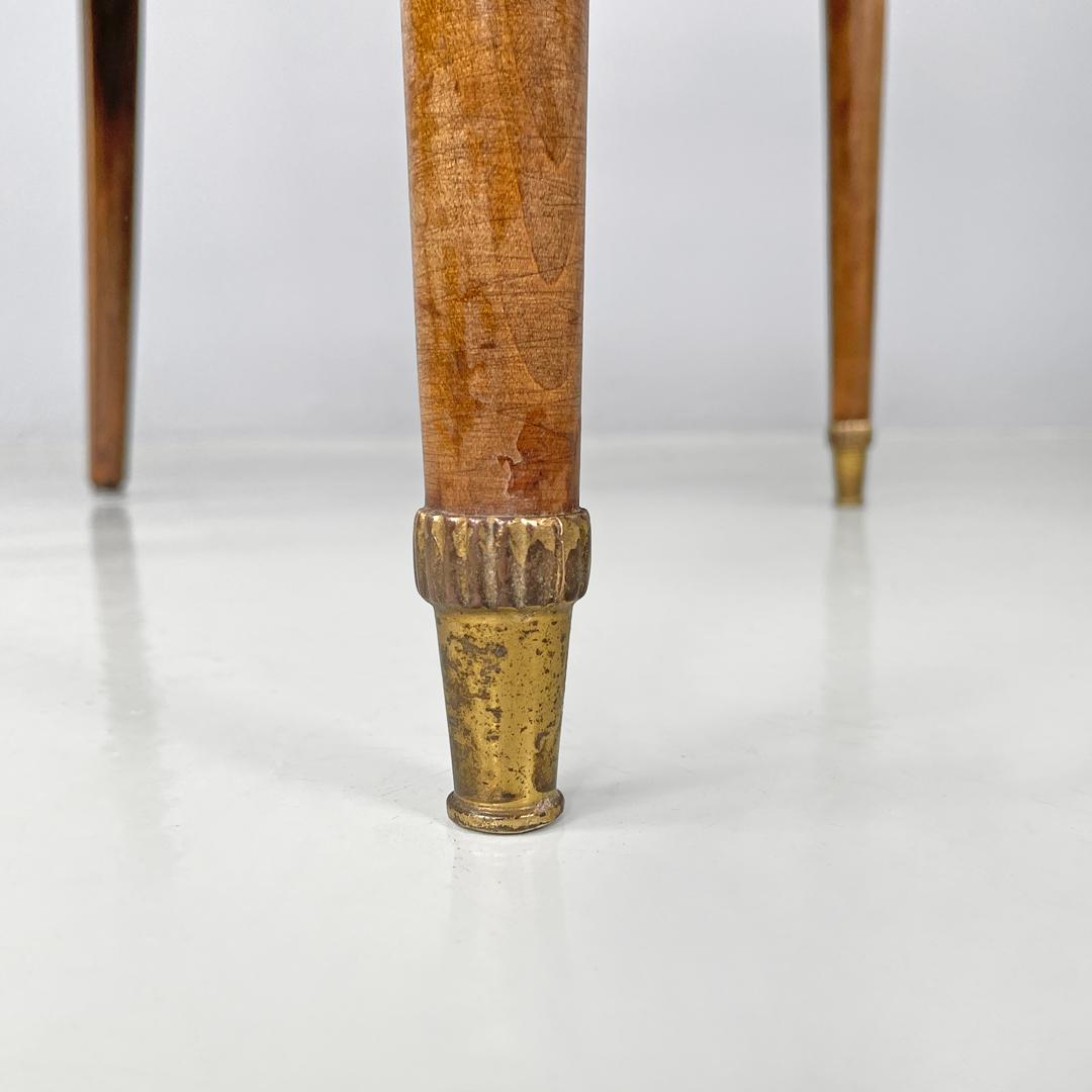 Italian mid-century modern armchairs wood and straw with two brass feet, 1950s For Sale 14