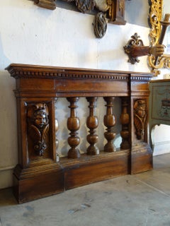 Italian Antique Renaissance Style Handcarved Walnut Balustrade Fragment Ca 1800
