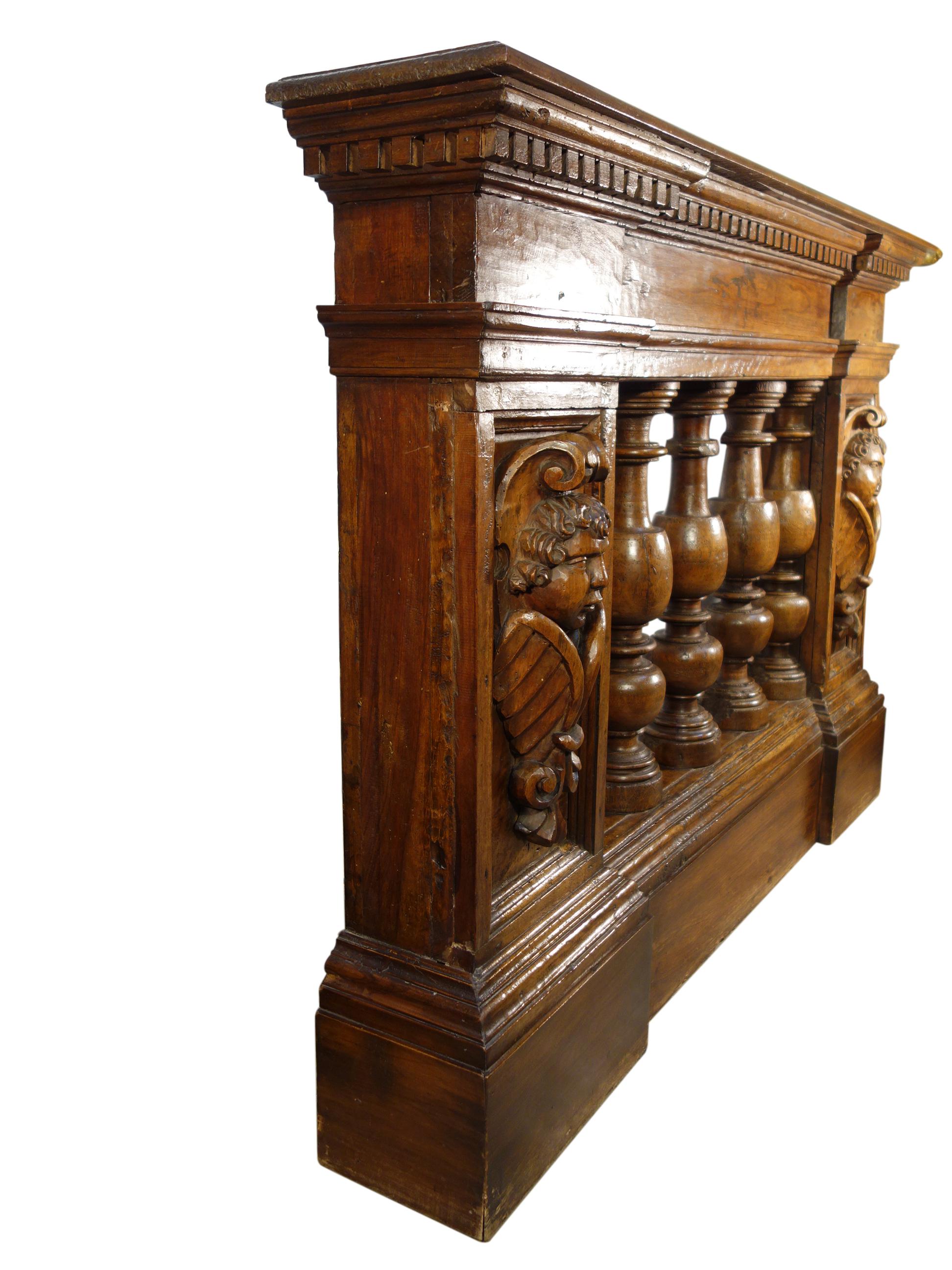 Hand-Carved Italian Antique Renaissance Style Handcarved Walnut Balustrade Fragment Ca 1800 For Sale