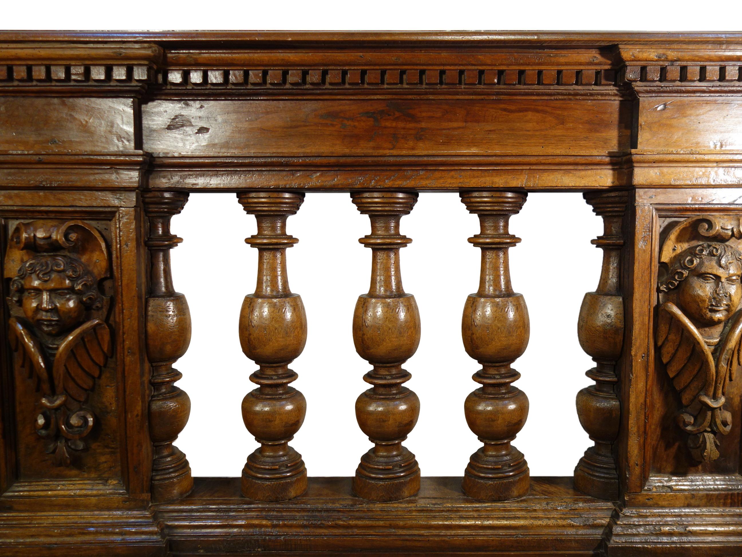 19th Century Italian Antique Renaissance Style Handcarved Walnut Balustrade Fragment Ca 1800 For Sale