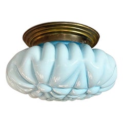 Italian Antique Blue Glass Wall or Ceiling Lamp with Metal Lamp Holder, 1900