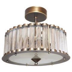 Italian Antique Bronze Finish Crystal Murano Glass Flush mount / Drum Chandelier