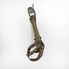 Italian antique bronze pheasant claw game-holder with hook, 1800s