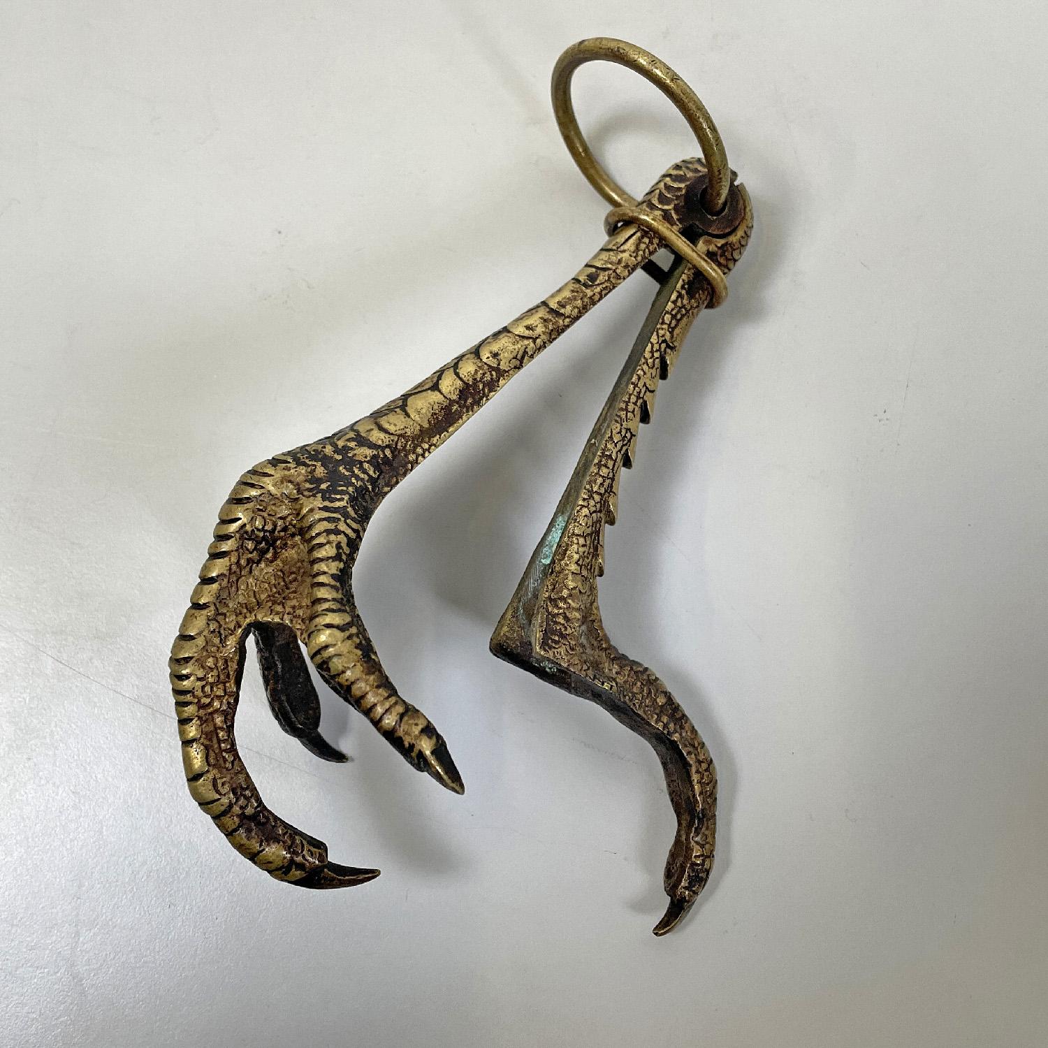 Bronze Italian antique bronze pheasant claw game-holder with hook, 1800s For Sale