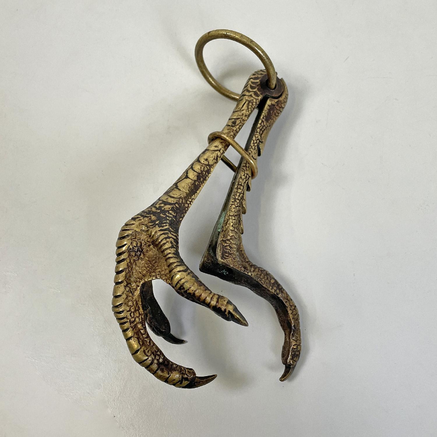 Italian antique bronze pheasant claw game-holder with hook, 1800s For Sale 4