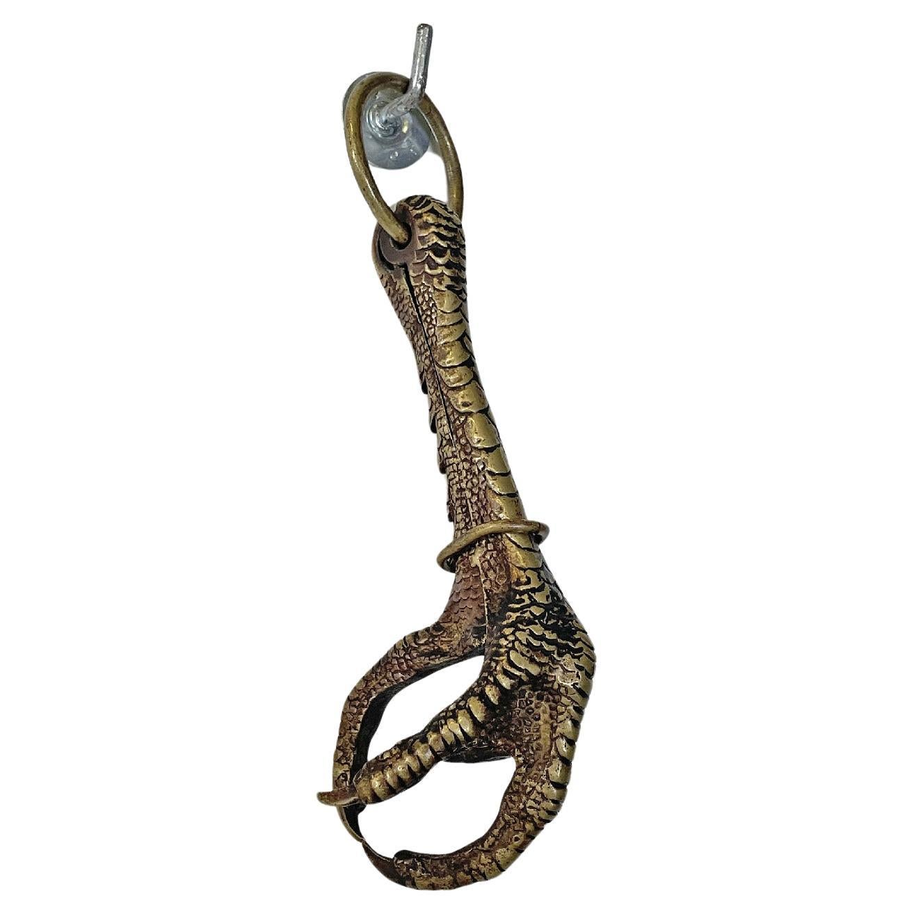 Italian antique bronze pheasant claw game-holder with hook, 1800s For Sale