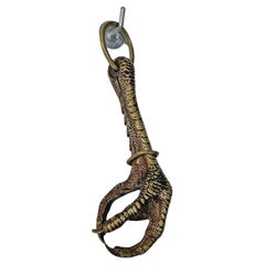 Italian antique bronze pheasant claw game-holder with hook, 1800s