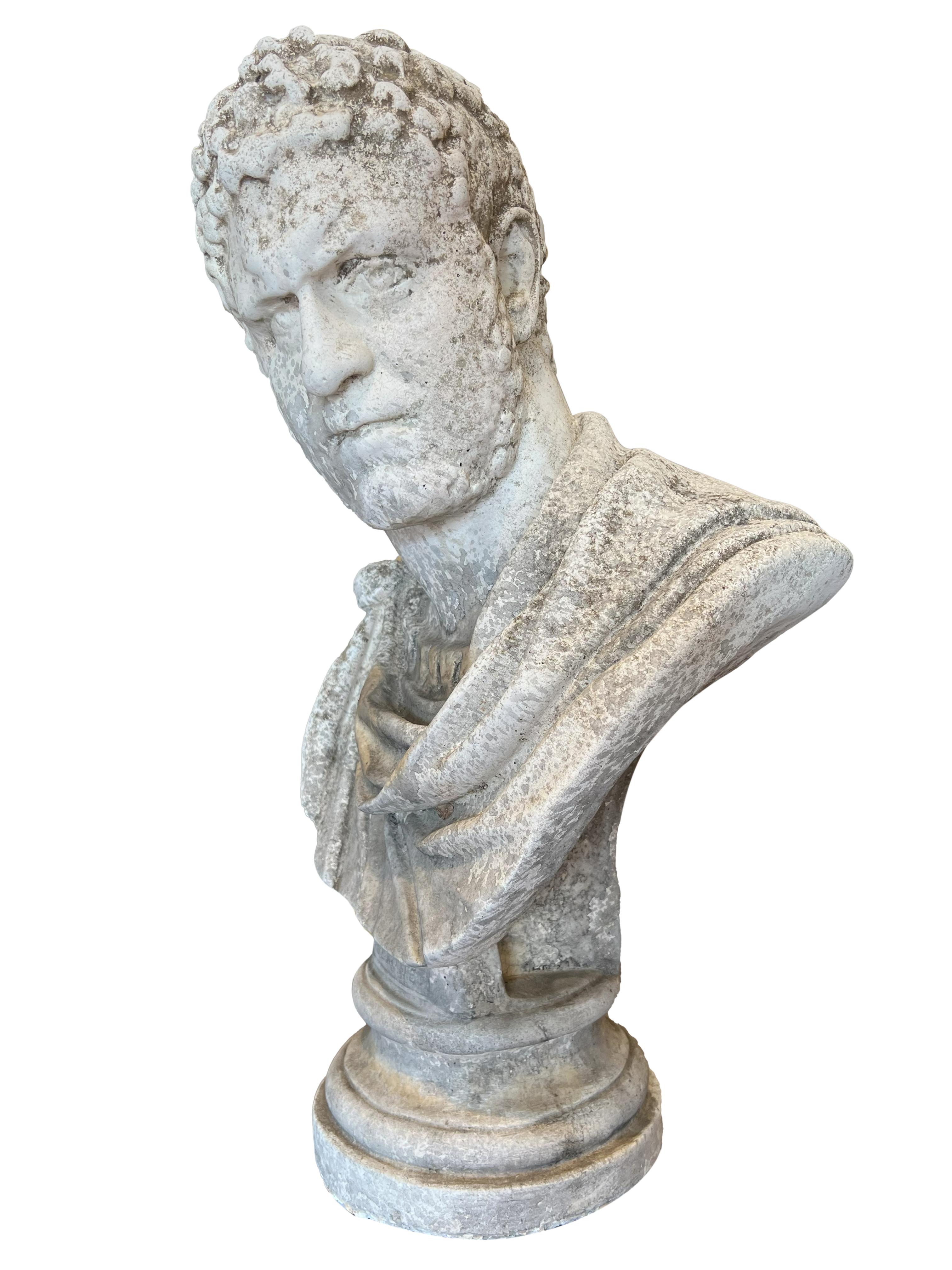 Classical Roman Italian Antique Cast Stone of Marcus Aurelius Antoninus Caracalla Bust For Sale