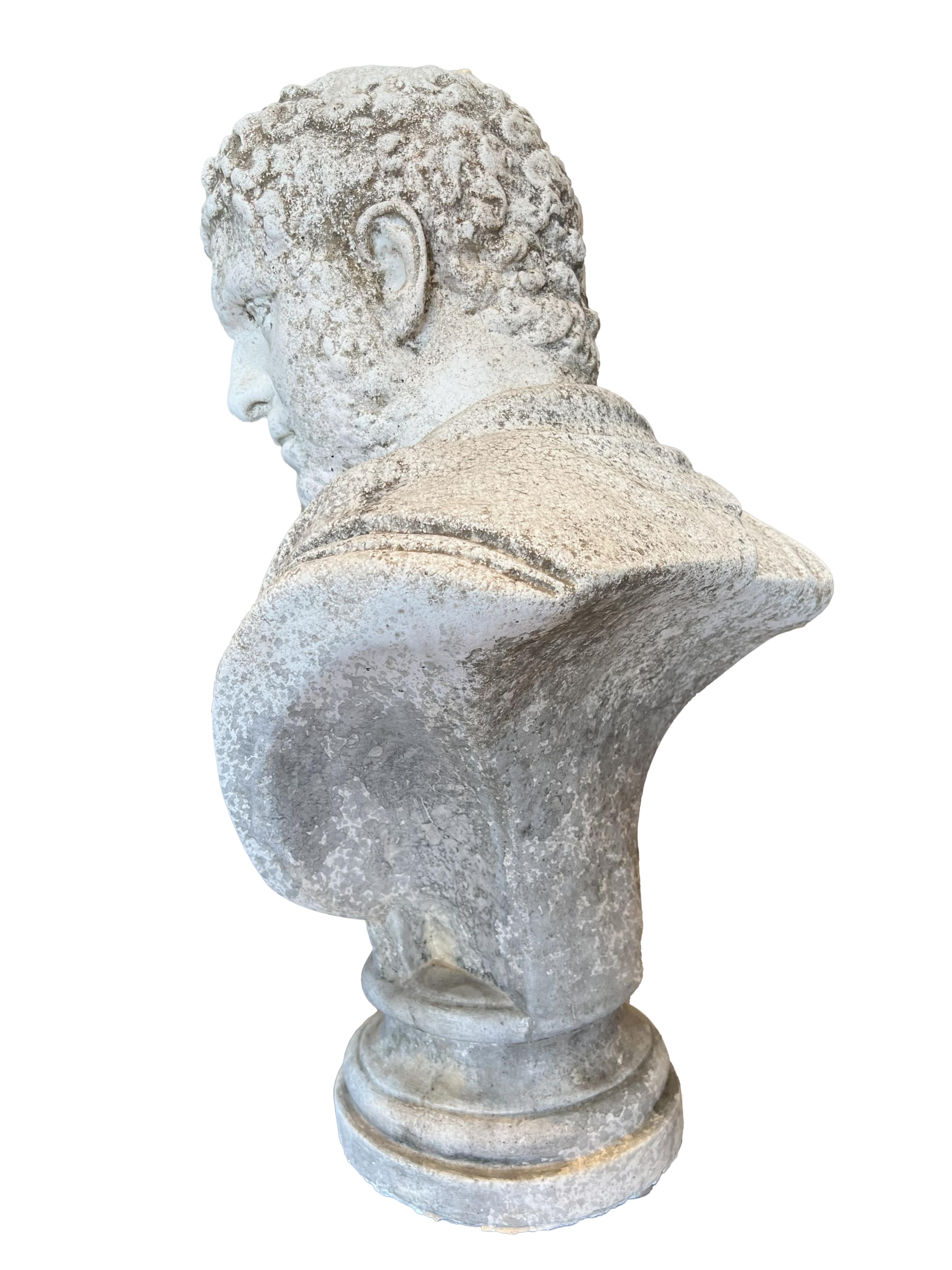 Italian Antique Cast Stone of Marcus Aurelius Antoninus Caracalla Bust In Good Condition For Sale In Encinitas, CA