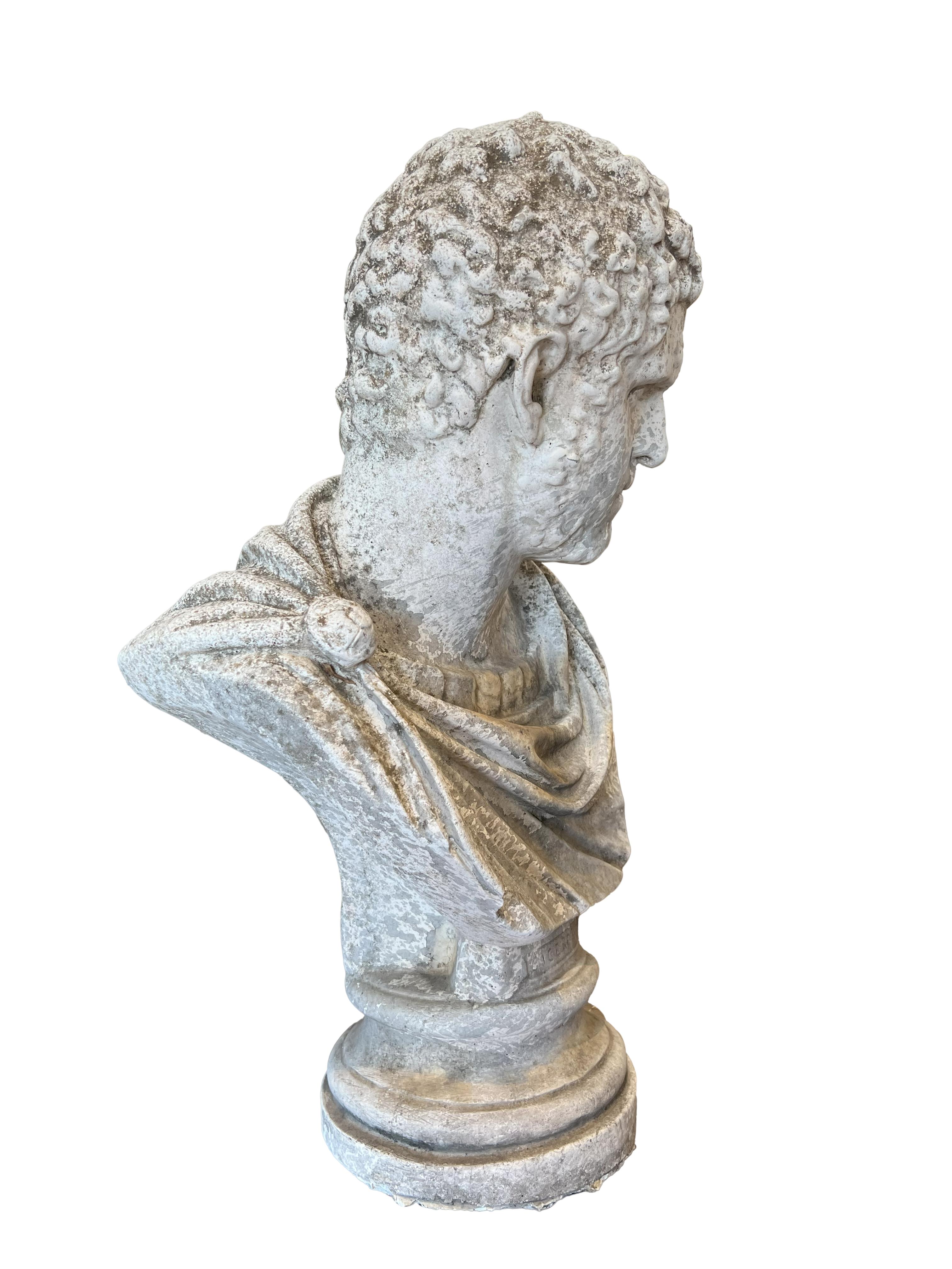 19th Century Italian Antique Cast Stone of Marcus Aurelius Antoninus Caracalla Bust For Sale