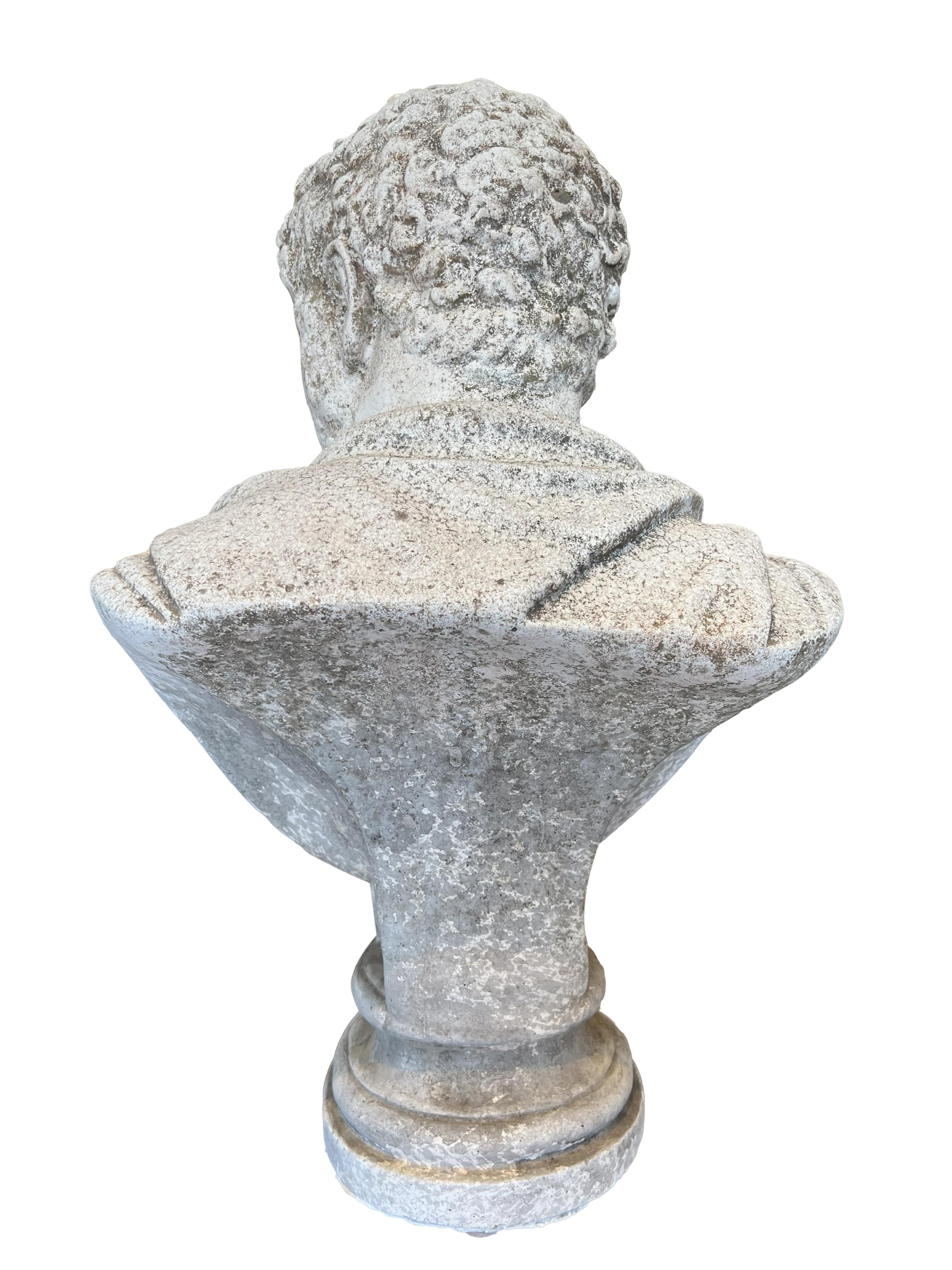 Concrete Italian Antique Cast Stone of Marcus Aurelius Antoninus Caracalla Bust For Sale