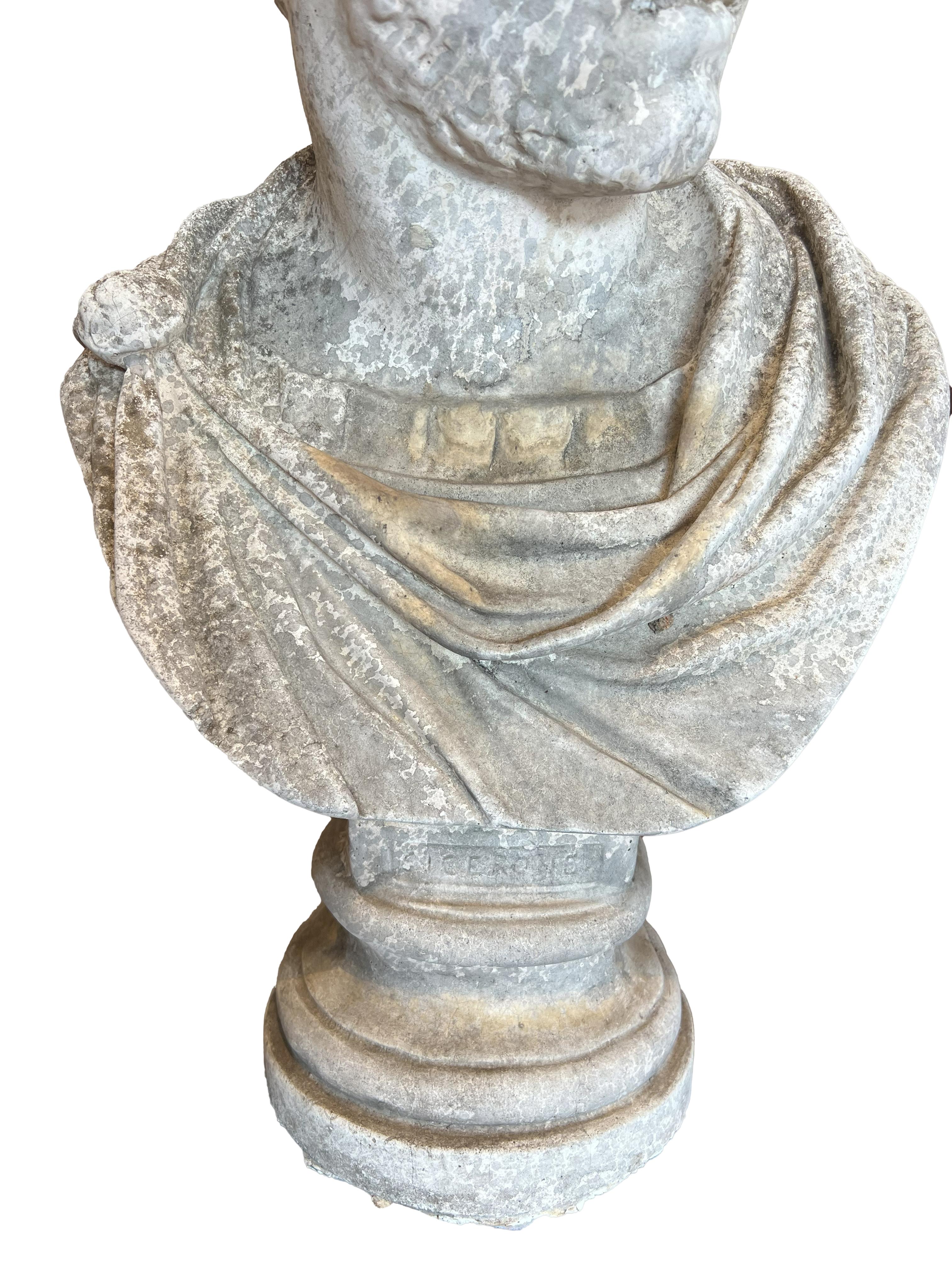 Italian Antique Cast Stone of Marcus Aurelius Antoninus Caracalla Bust For Sale 2