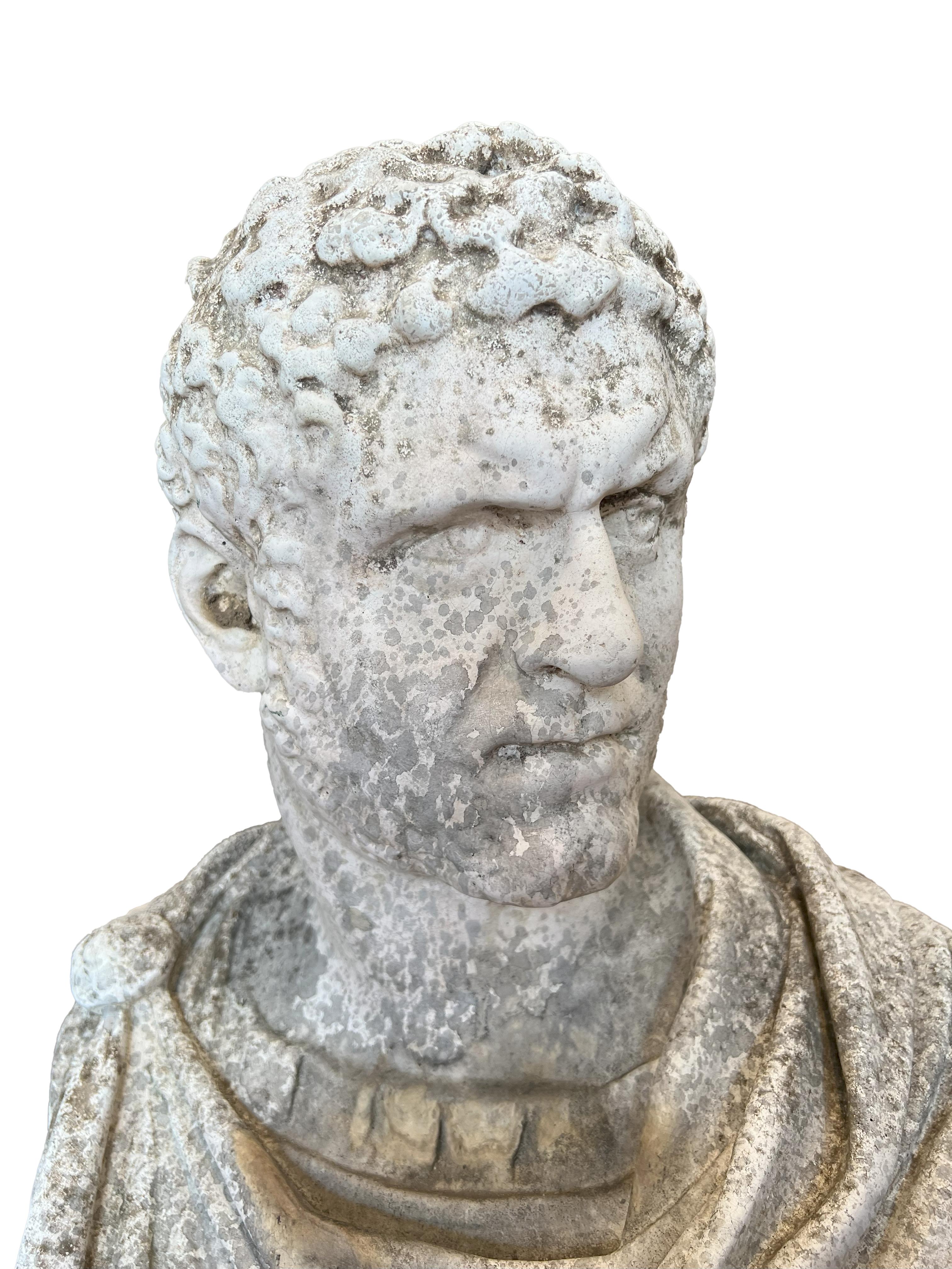Italian Antique Cast Stone of Marcus Aurelius Antoninus Caracalla Bust For Sale 3