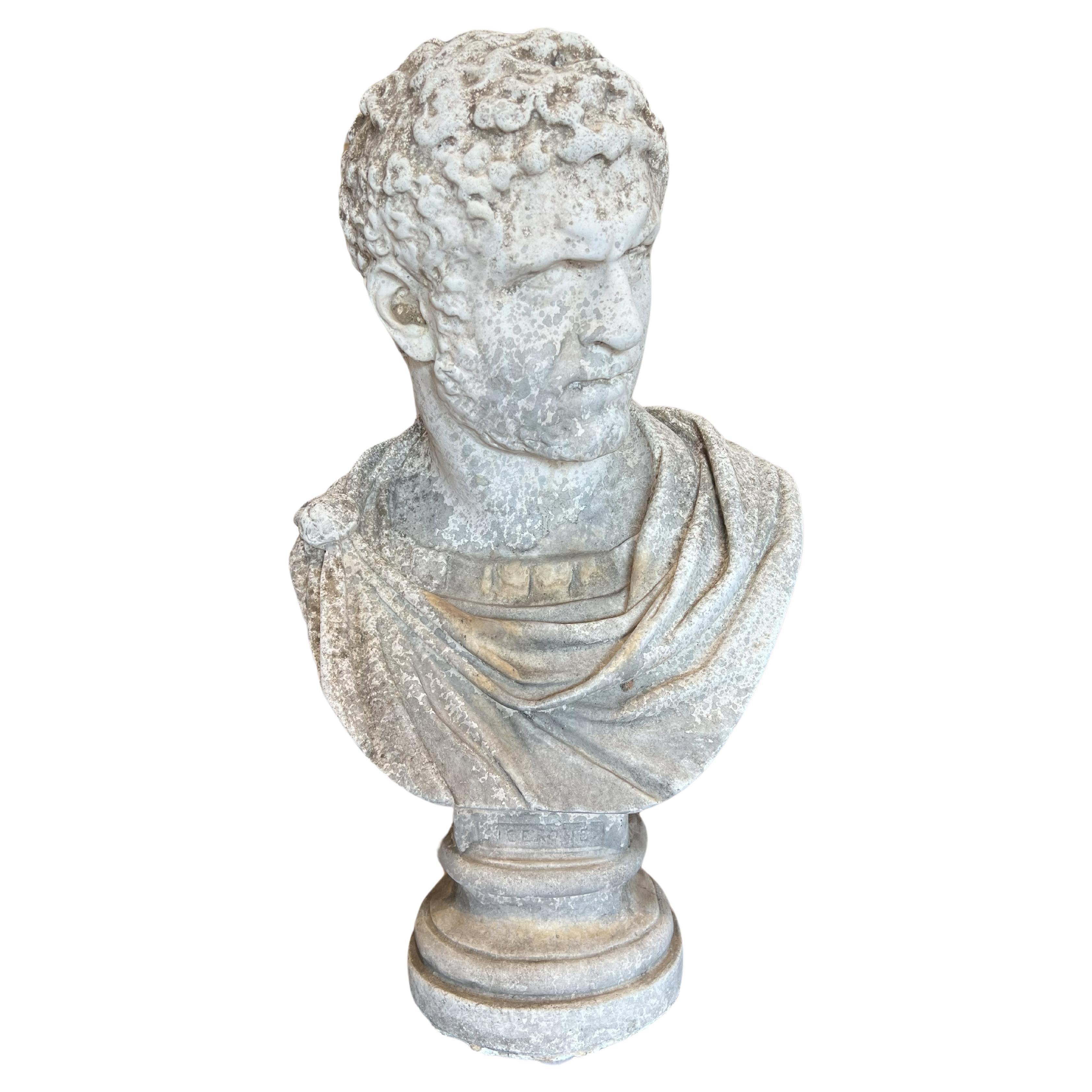 Italian Antique Cast Stone of Marcus Aurelius Antoninus Caracalla Bust For Sale