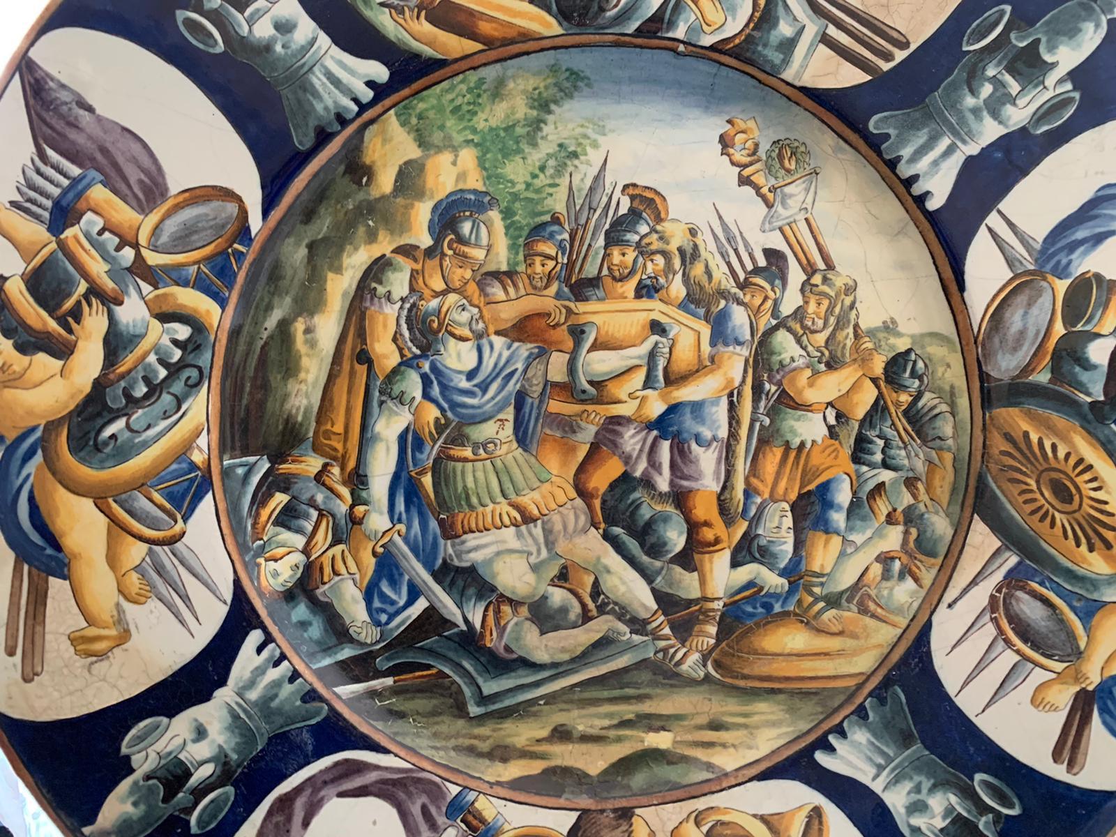 Classical Roman Italian Antique Castelli Ceramic Plate, End 19th Century For Sale