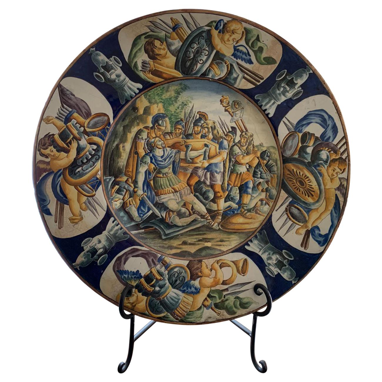 Italian Antique Castelli Ceramic Plate, End 19th Century For Sale