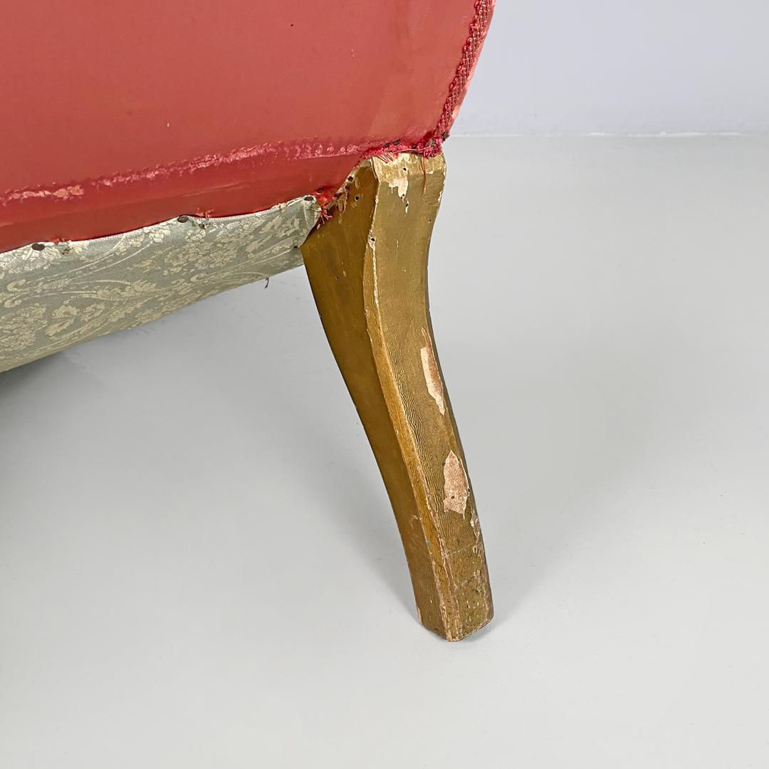 Italian antique chaise longue in pink satin and golden wood with armrests, 1800s For Sale 12