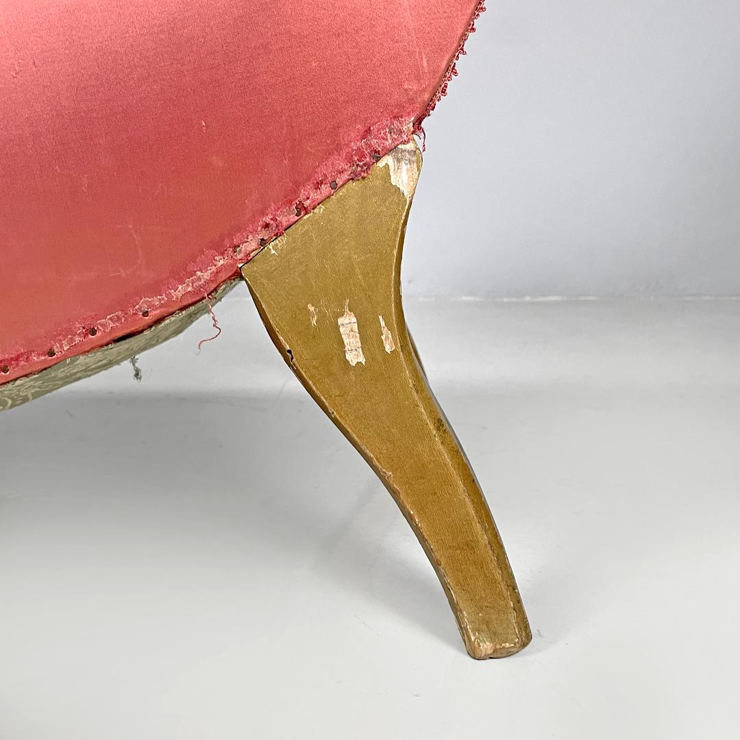 Italian antique chaise longue in pink satin and golden wood with armrests, 1800s For Sale 13