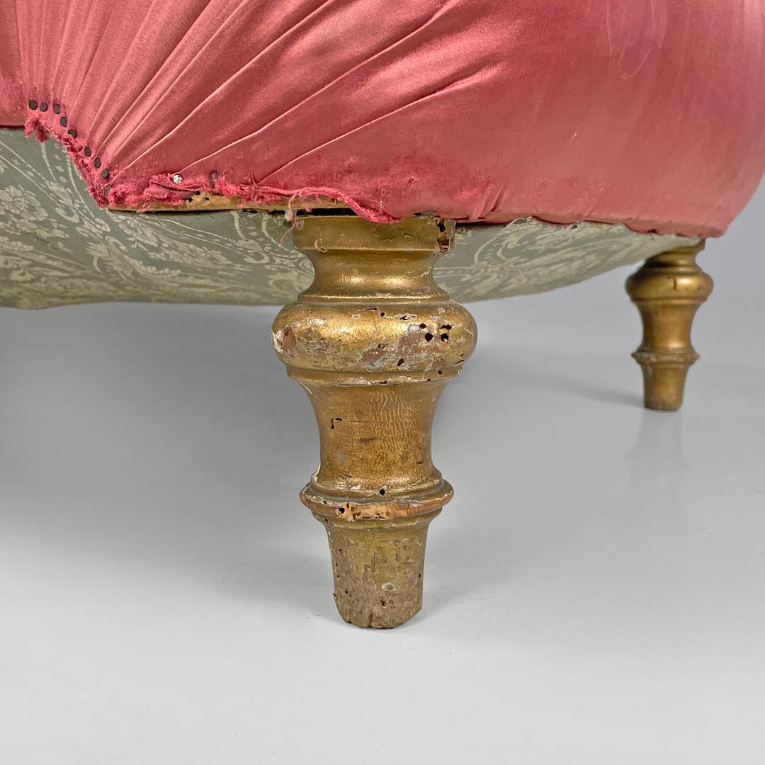 Italian antique chaise longue in pink satin and golden wood with armrests, 1800s For Sale 14