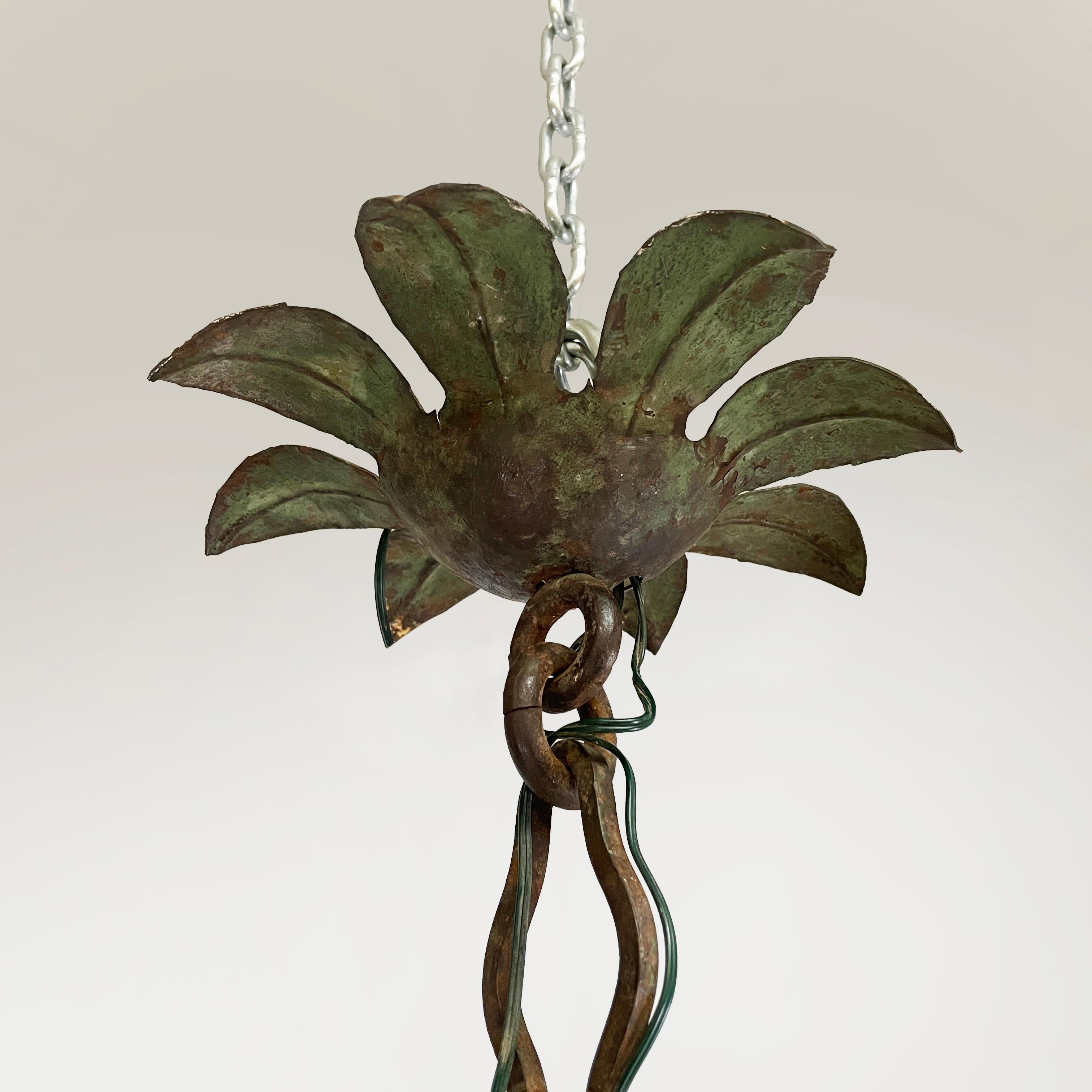 Italian antique Chandelier with eight lights in crafted wrought iron, 1930s For Sale 15