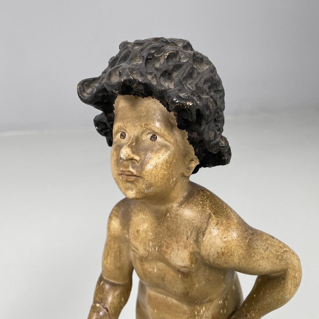 Italian antique cherub wooden sculptures, end of 1800s For Sale 4