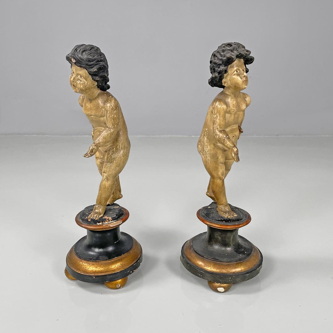 Art Nouveau Italian antique cherub wooden sculptures, end of 1800s For Sale