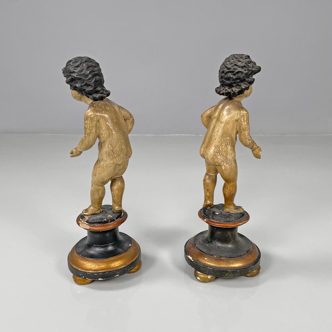 Italian antique cherub wooden sculptures, end of 1800s In Fair Condition For Sale In MIlano, IT