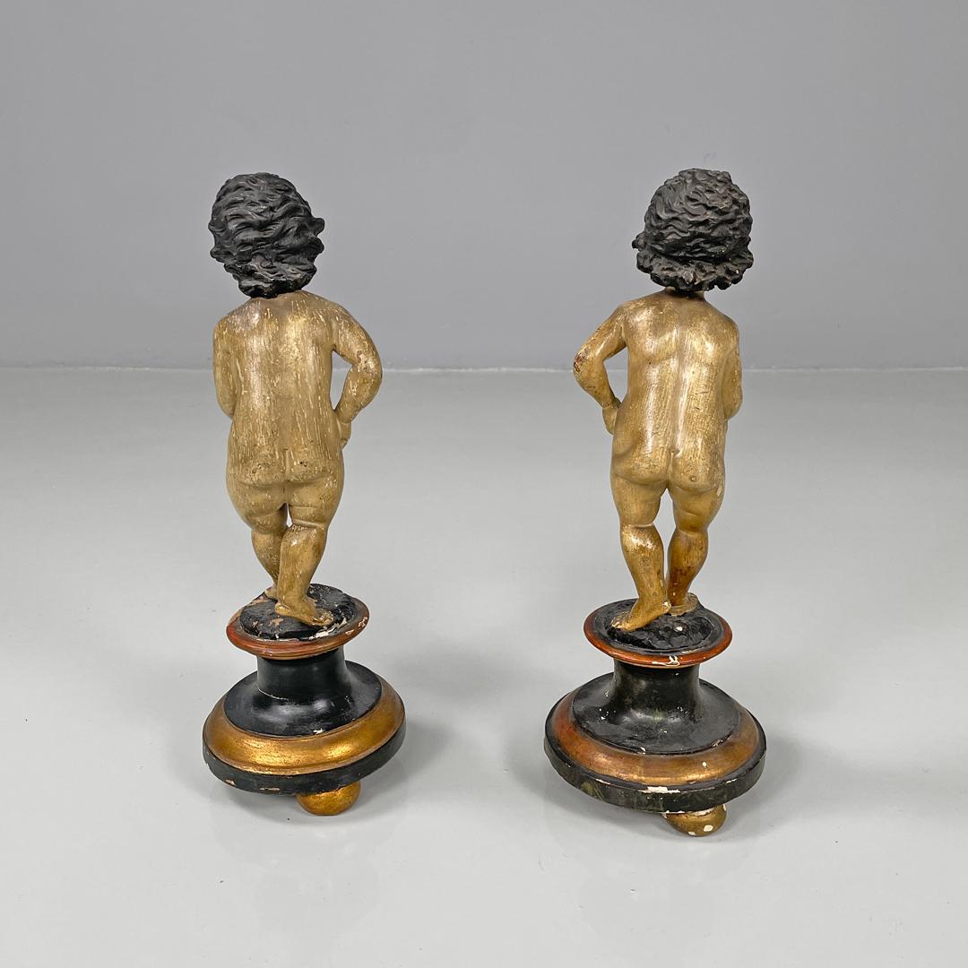 Late 19th Century Italian antique cherub wooden sculptures, end of 1800s For Sale
