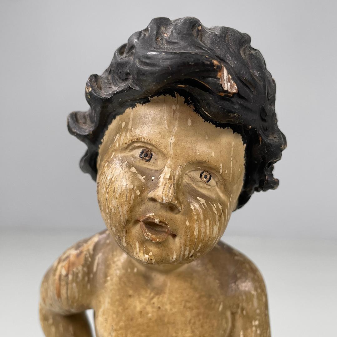 Italian antique cherub wooden sculptures, end of 1800s For Sale 1