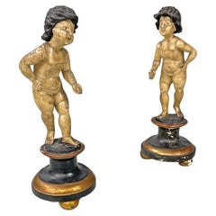 Italian antique cherub wooden sculptures, end of 1800s