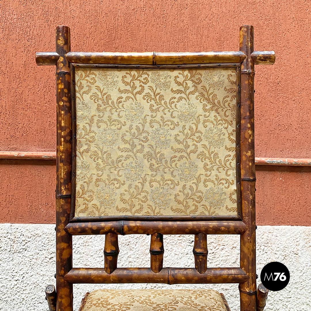 Italian Antique Colonial Bamboo and Orginal Fabric Chair, 1910s 4