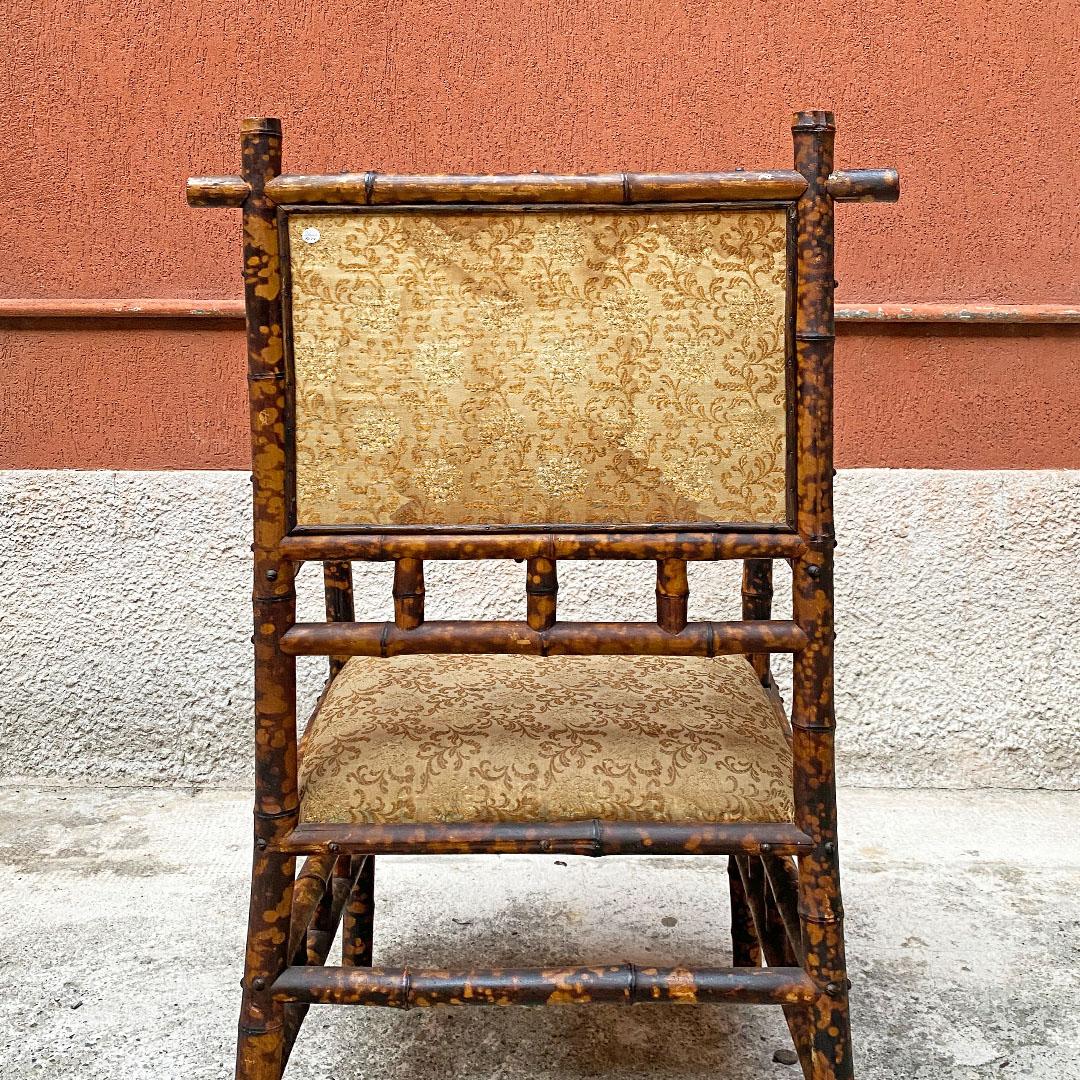 Italian Antique Colonial Bamboo and Original Fabric Chair with Armrests, 1910s 7