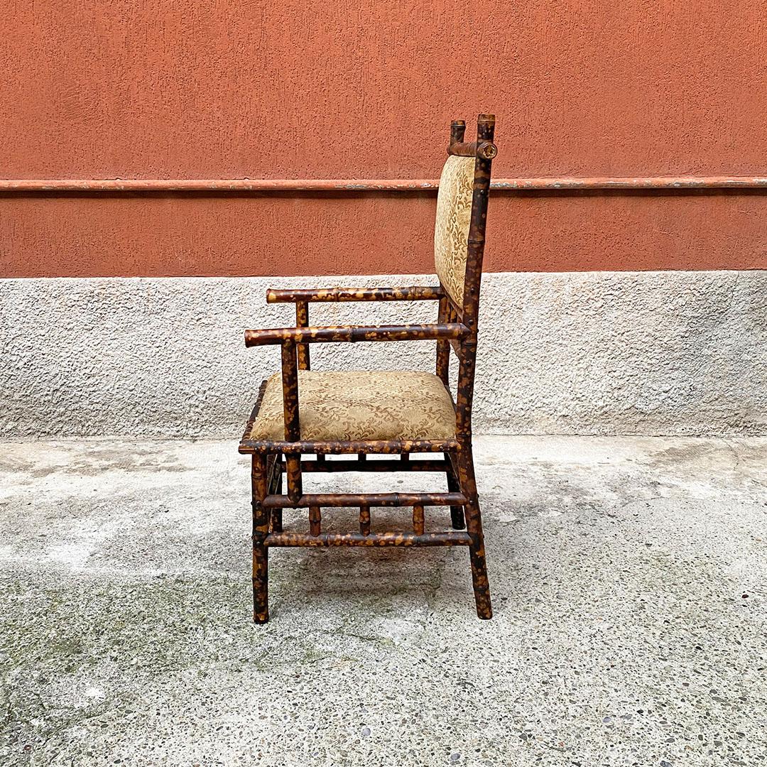 Italian Antique Colonial Bamboo and Original Fabric Chair with Armrests, 1910s In Good Condition In MIlano, IT