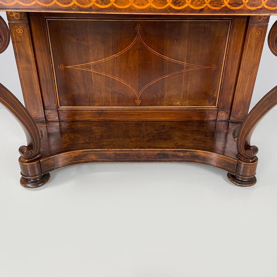 Italienischer antiker Konsolentisch aus Holz und Marmor mit Intarsiendekorationen, 1840 im Angebot 13