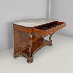 Italian antique console table in wood and marble with inlay decorations, 1840